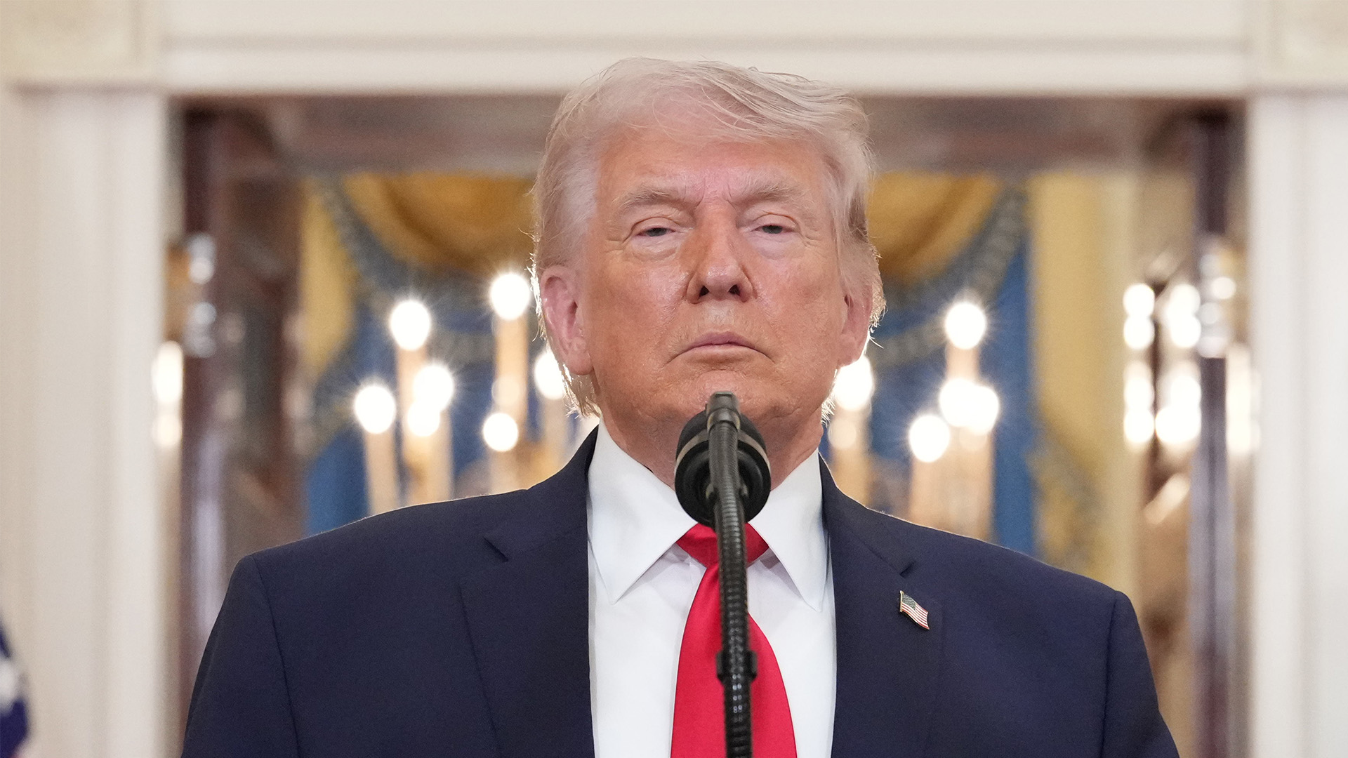 President Donald Trump pauses as he finishes speaking about the Iran war from the Cross Hall of the White House on Wednesday, April 1, 2026, in Washington.