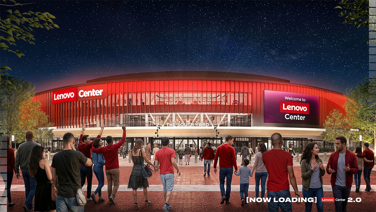 The exterior of the Lenovo Center will receive a refresh, including expanded facades and grand lobby areas at the new primary entrances to the arena on the east and west sides.