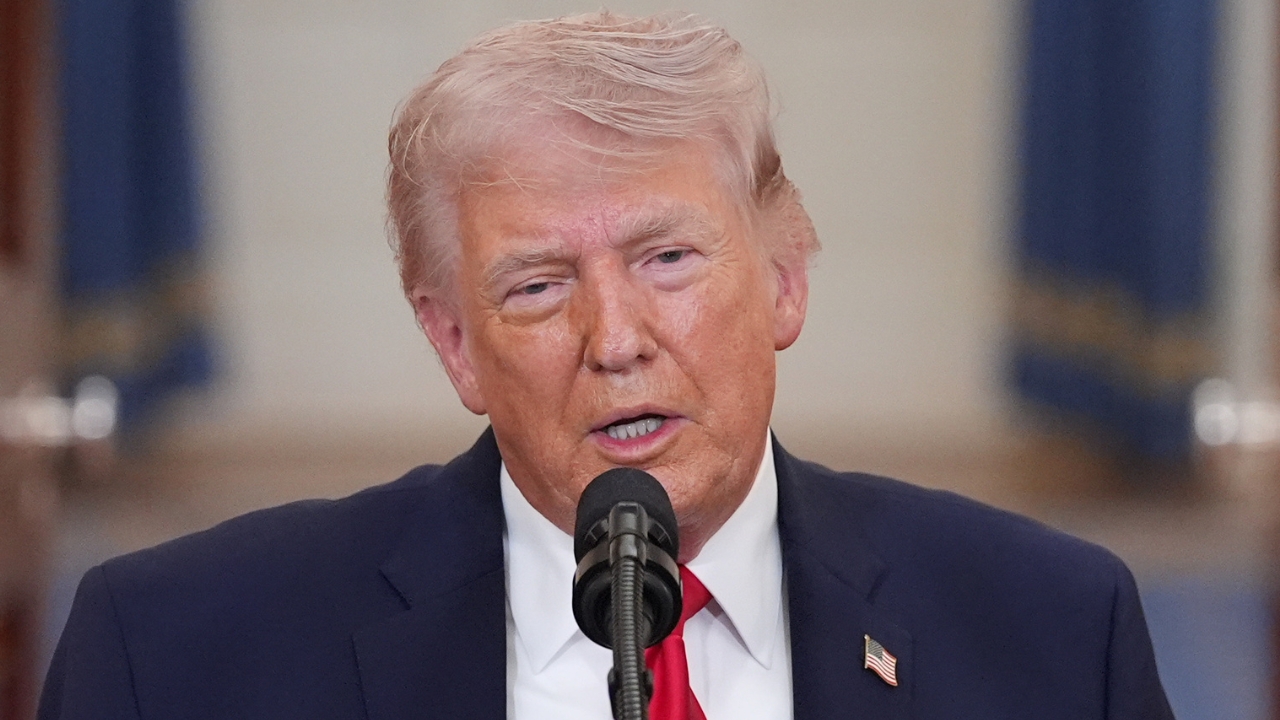 President Donald Trump speaks about the Iran war from the Cross Hall of the White House on Wednesday, April 1, 2026, in Washington.