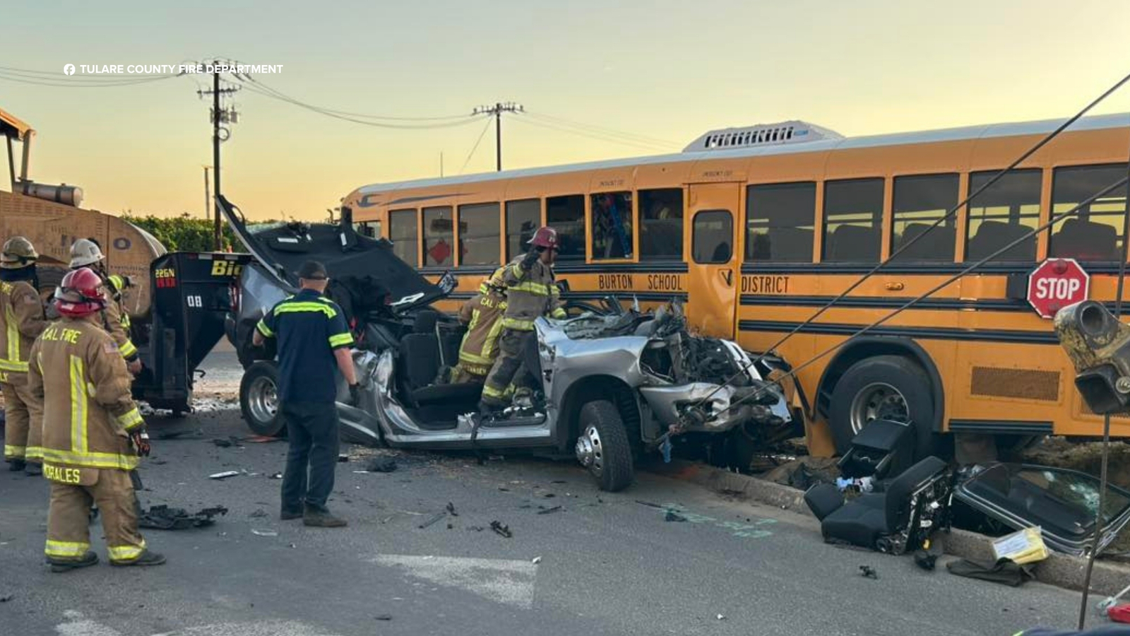 2 drivers injured in crash involving truck and school bus in Tulare County, CHP says