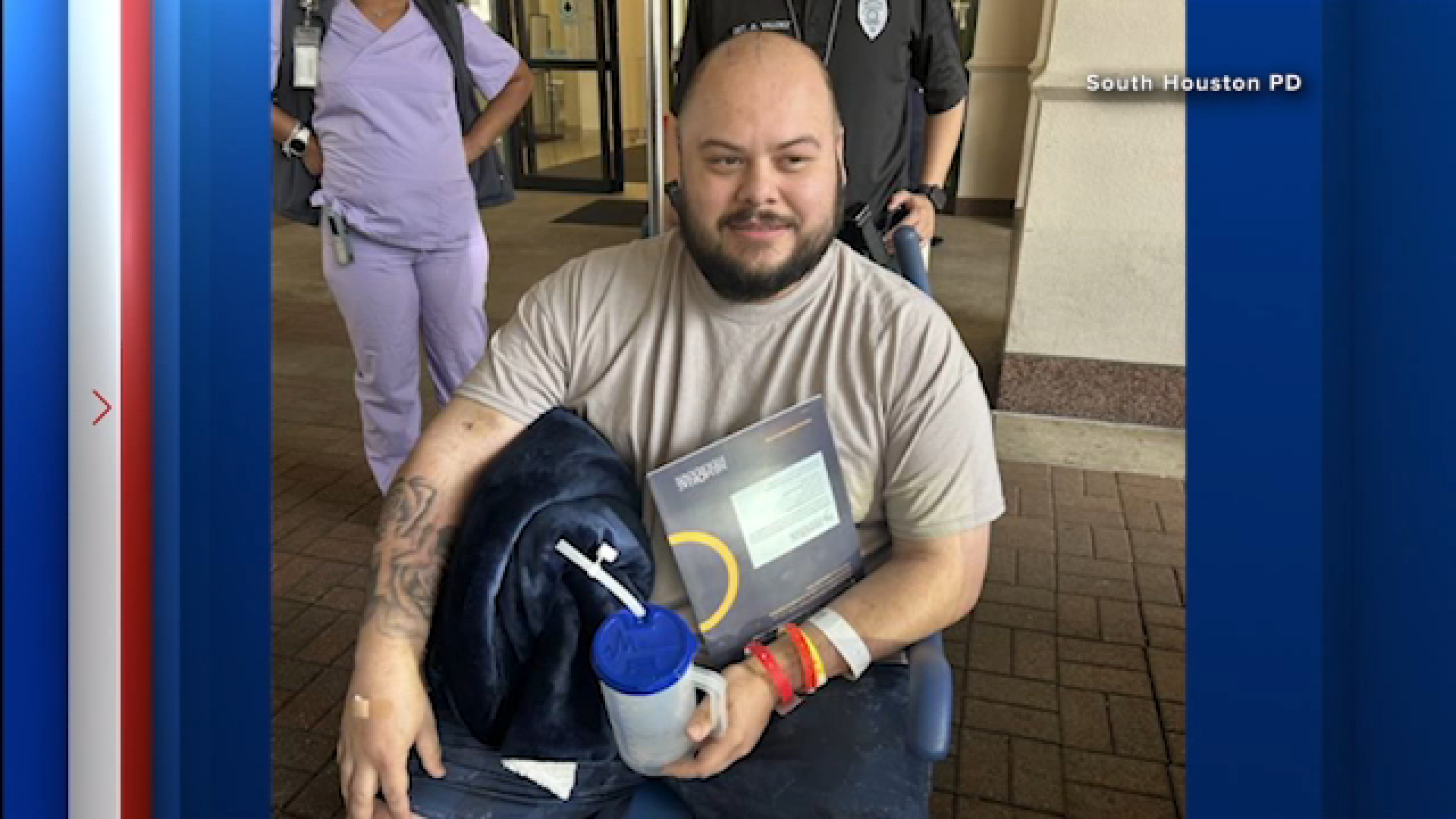 A South Houston officer was shot in the head and sustained a critical injury. A week later, he walked away from the hospital. His sister said it was "by the grace of God."