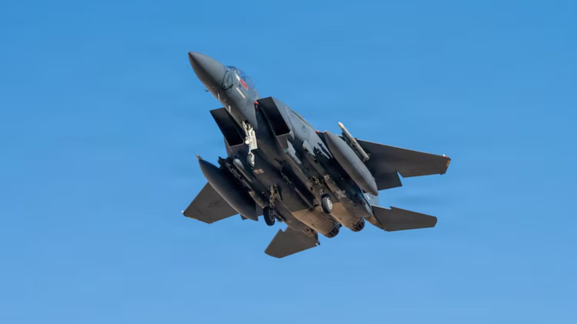 A U.S. Air Force F-15E Strike Eagle aircraft takes off for a mission during Operation Epic Fury, March 9, 2026.