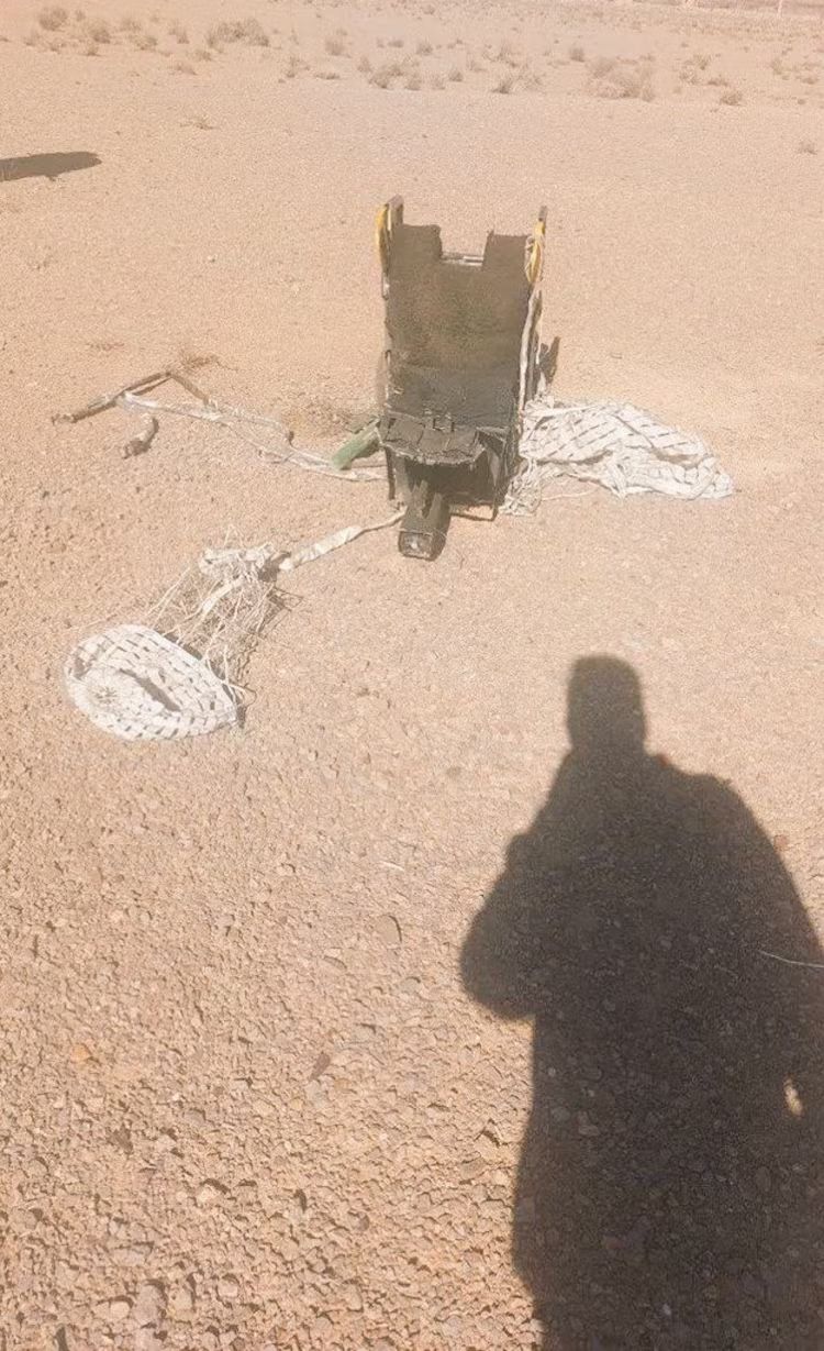 A photo posted on Iranian State Media, appears to show an F-15 ejection seat following the reports of two pilots ejecting from their planes over Iran. April 3, 2025.