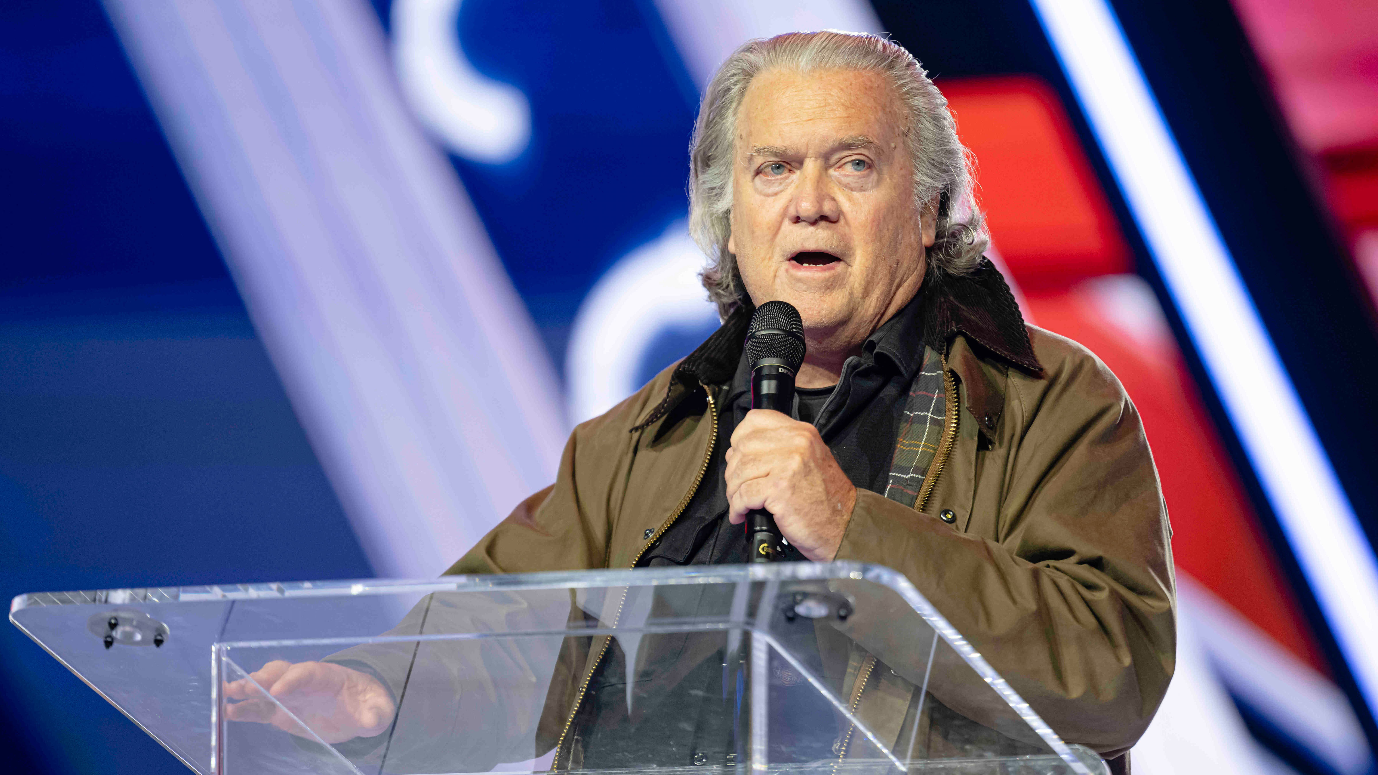 Steve Bannon speaks during Turning Point USA's AmericaFest 2025, Friday, Dec. 19, 2025, in Phoenix. 