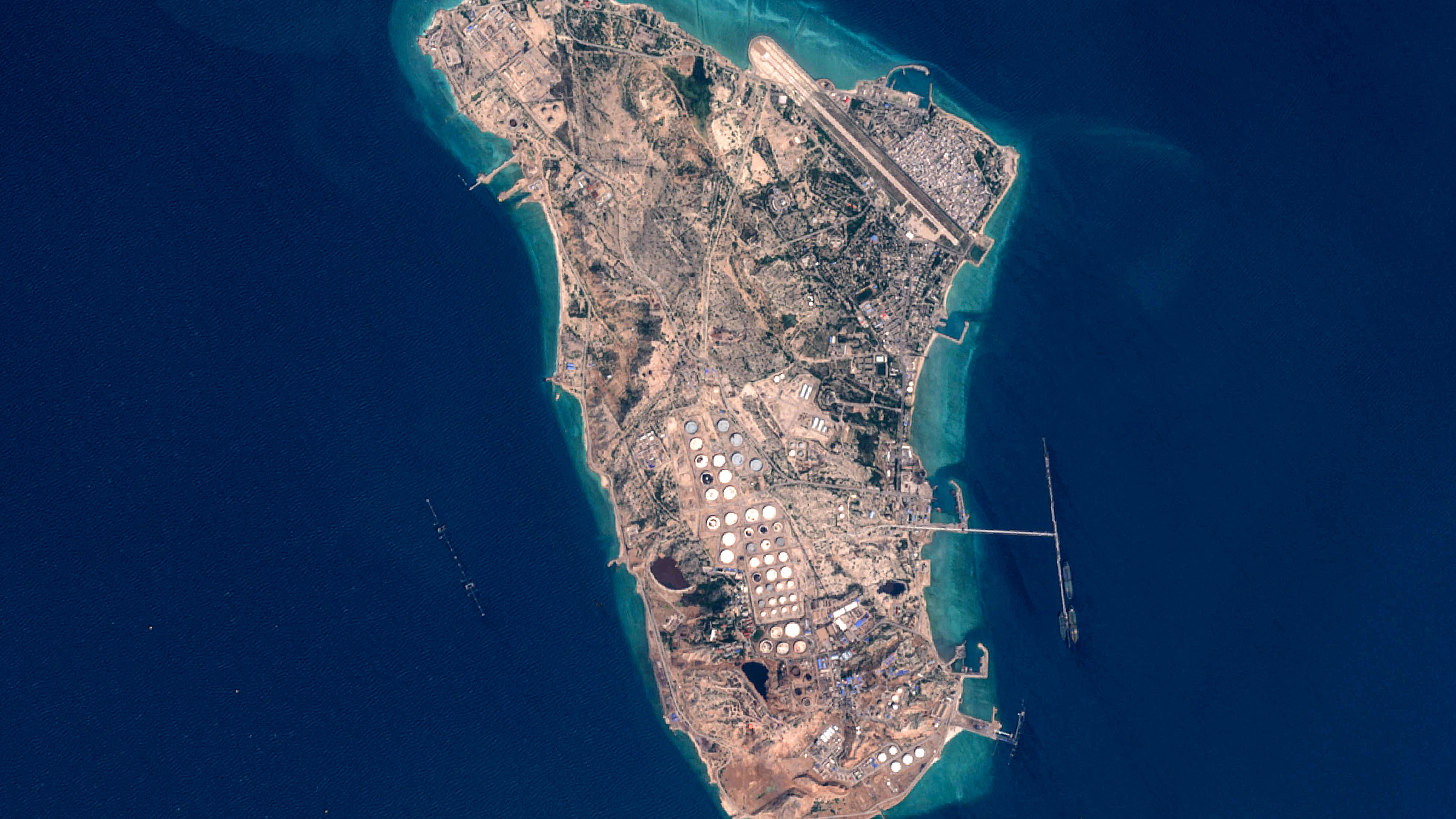 This handout image taken by the European Space Agency (ESA) captured by the Copernicus Sentinel-2 satellite shows a view of Iran's Kharg Island.