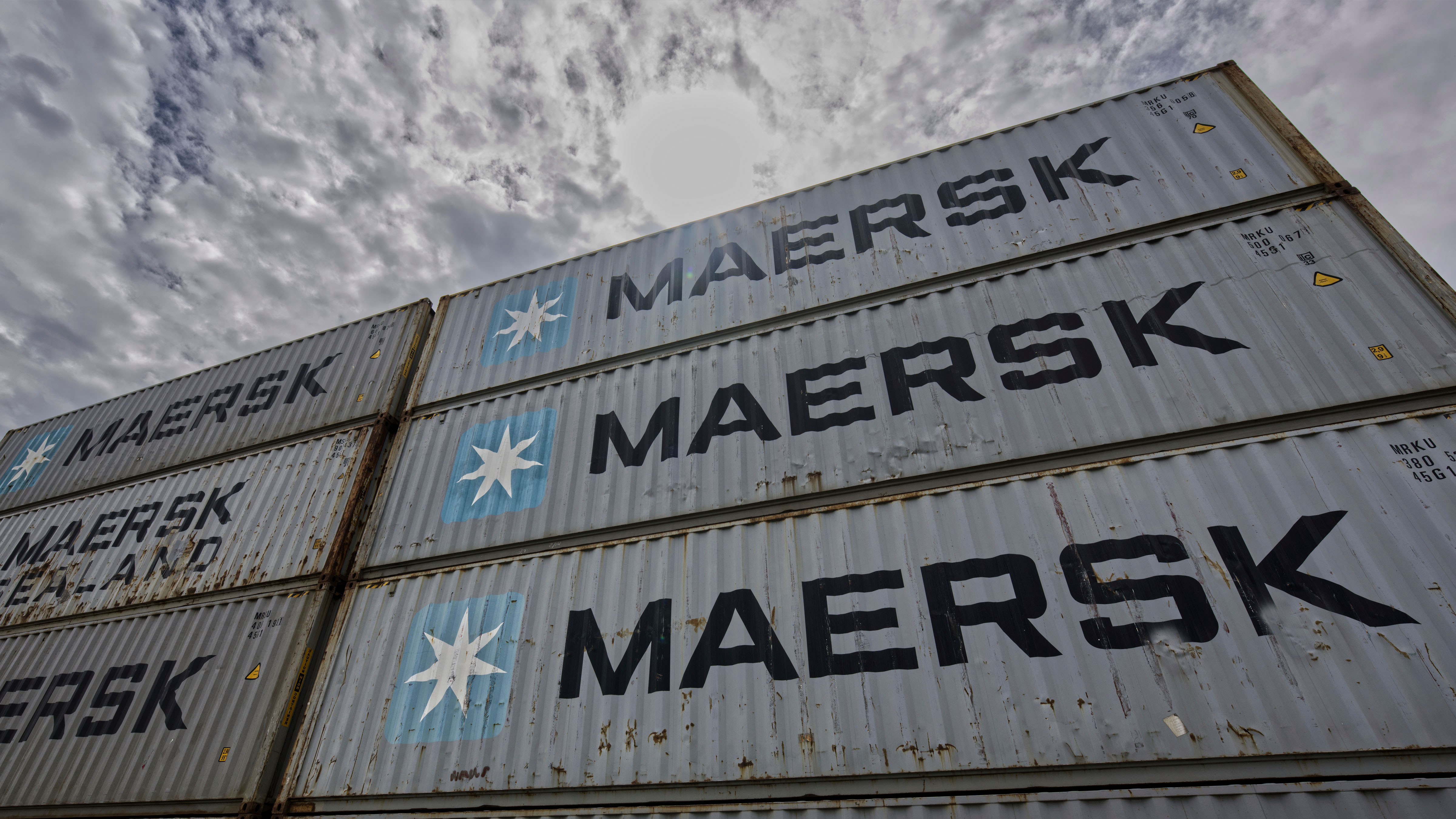 Container of the transport company 'Maersk' are located in Berlin's Westhafen port in Berlin, Germany, Wednesday, June 29, 2022.