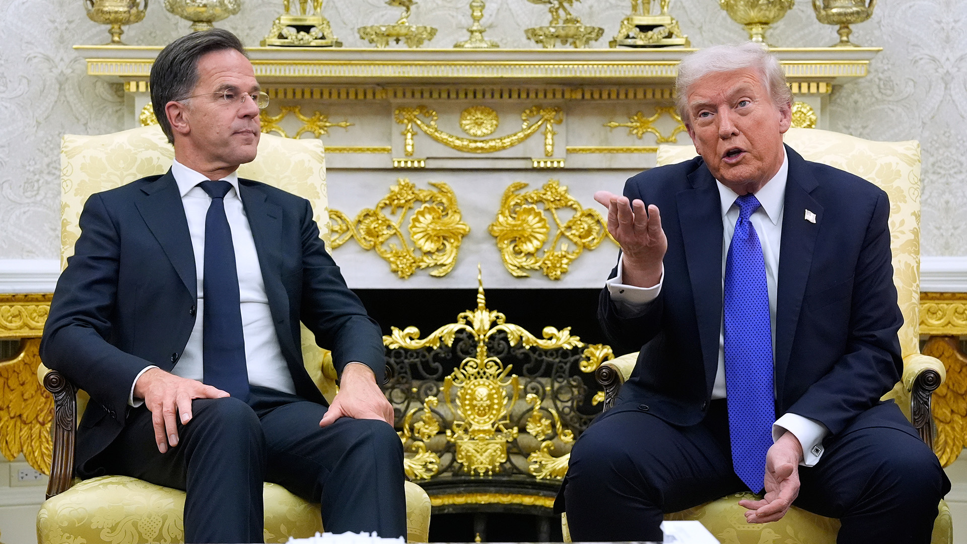 President Donald Trump meets with NATO Secretary General Mark Rutte in the Oval Office of the White House, Oct. 22, 2025, in Washington.