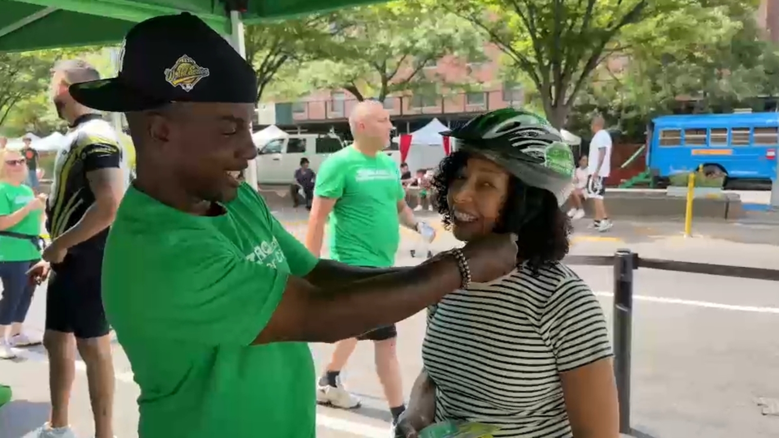 New York City kicks off cycling season with helmet and bike light giveaways