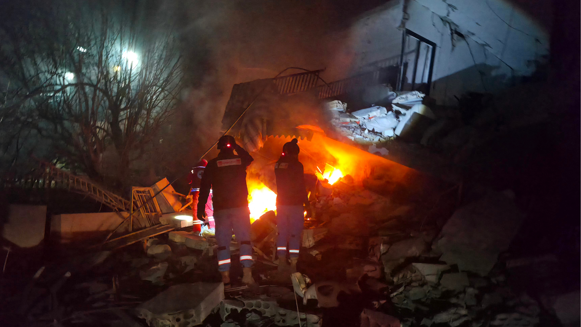 First responders look for survivors at the site of an Israeli airstrike that targeted the southern Lebanese village of Choukine on April 9, 2026.
