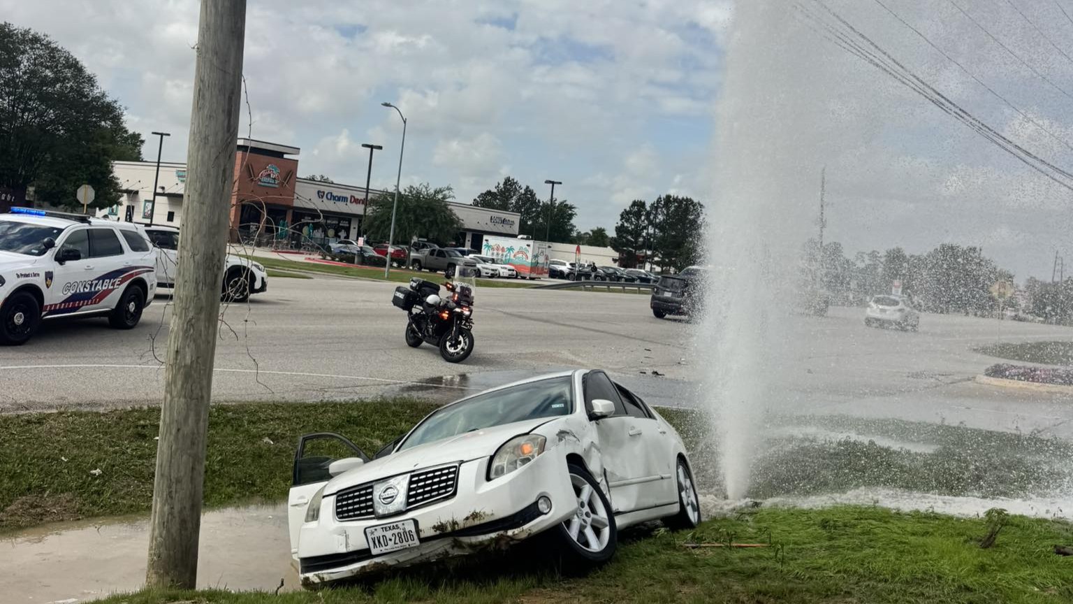 Deputies said a car crash led to a water main break and at least one injury in northwest Harris County.