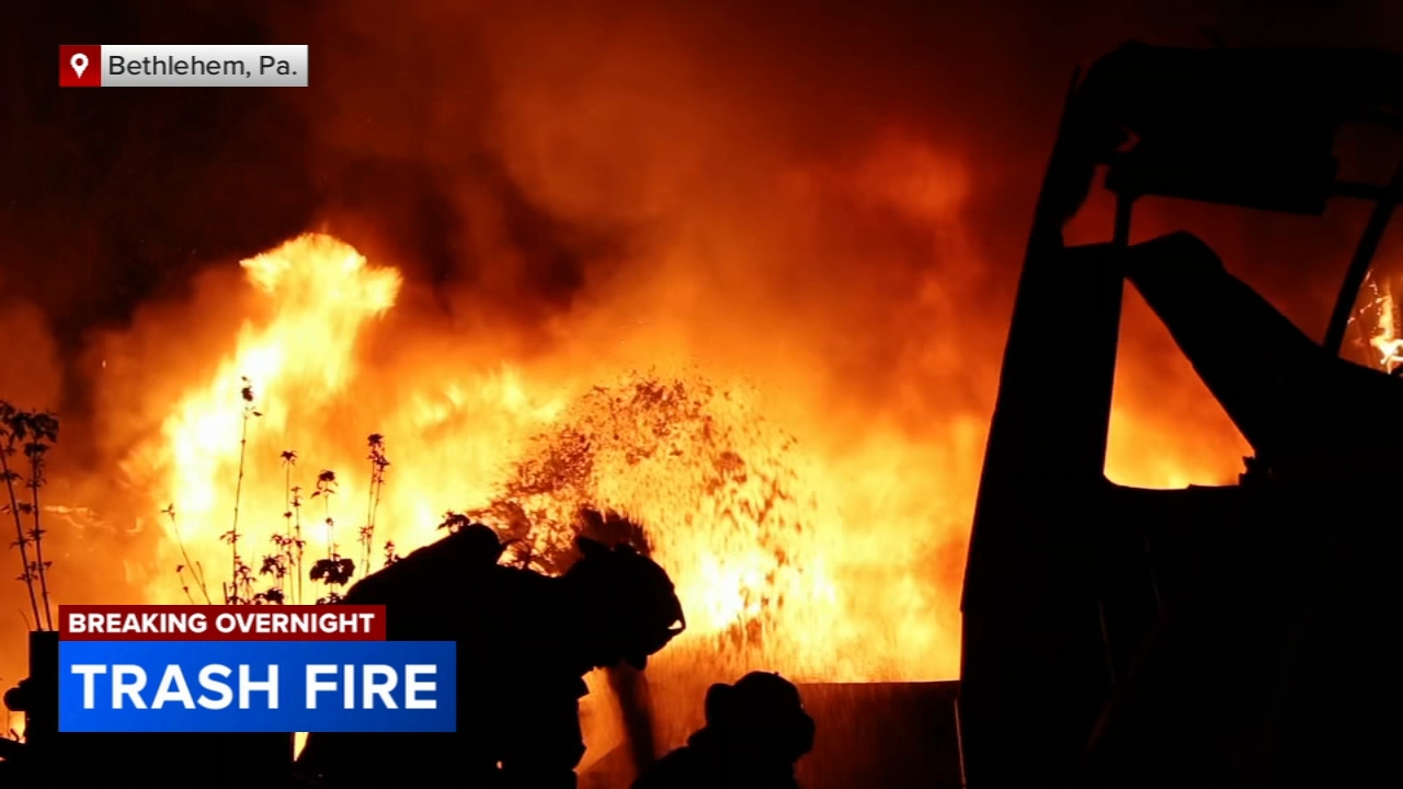 Crews battle heavy flames and smoke from trash fire in Bethlehem