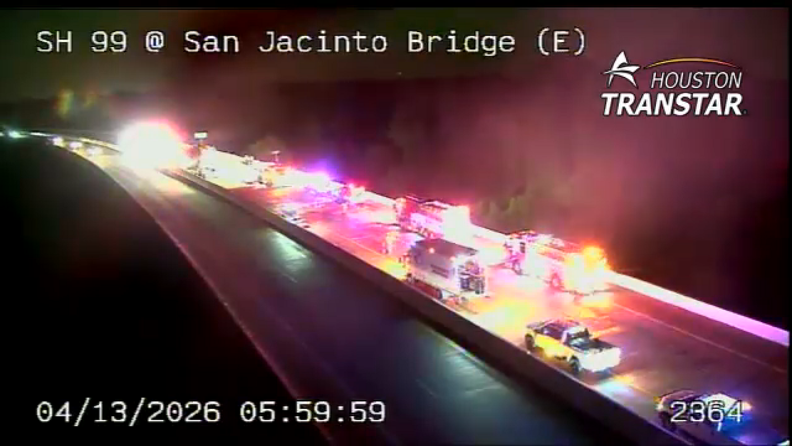 18-wheeler rollover crash blocking Hwy 99 WB lanes near San Jacinto River bridge: TranStar