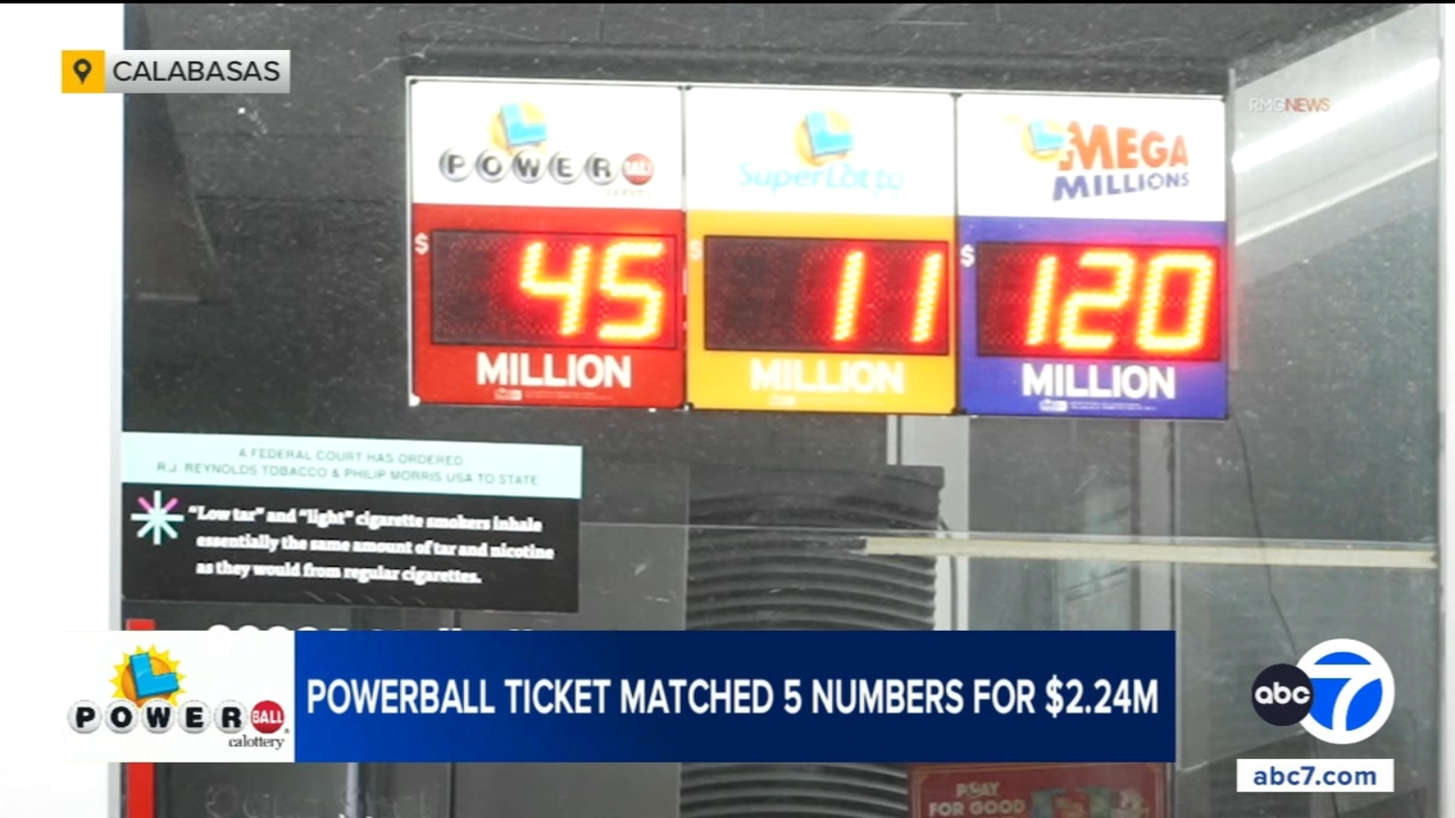 Powerball ticket worth $2.24 million sold at Calabasas gas station