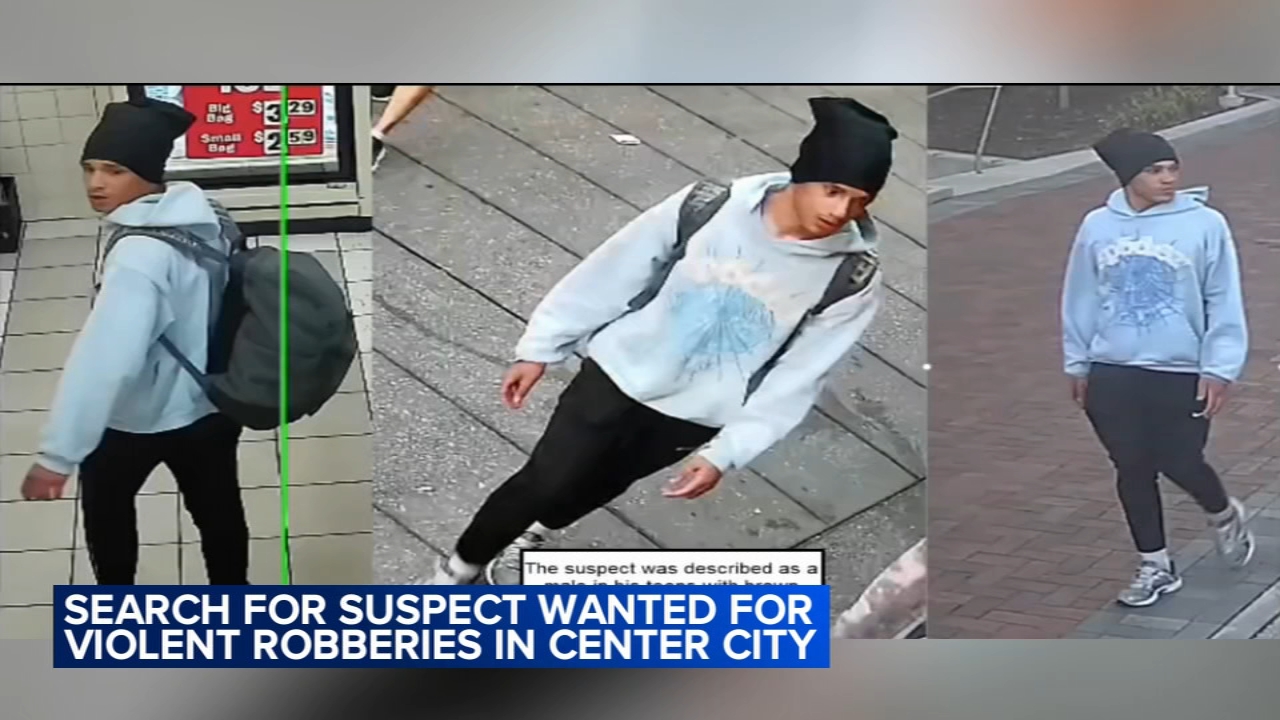 Suspect sought for pair of violent robberies in Center City