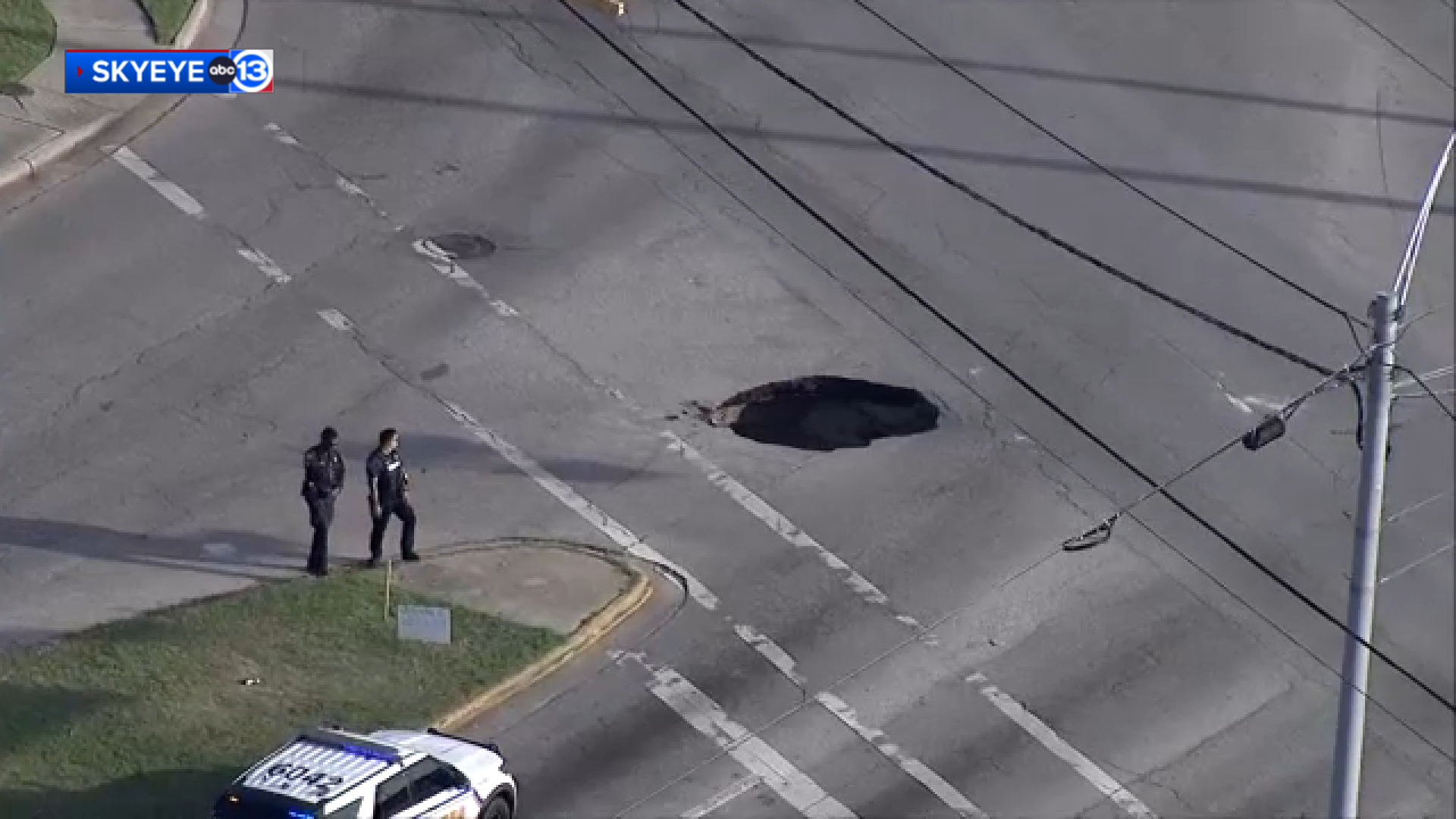SkyEye was over the scene, capturing images of Harris County crews responding to the wide sinkhole.
