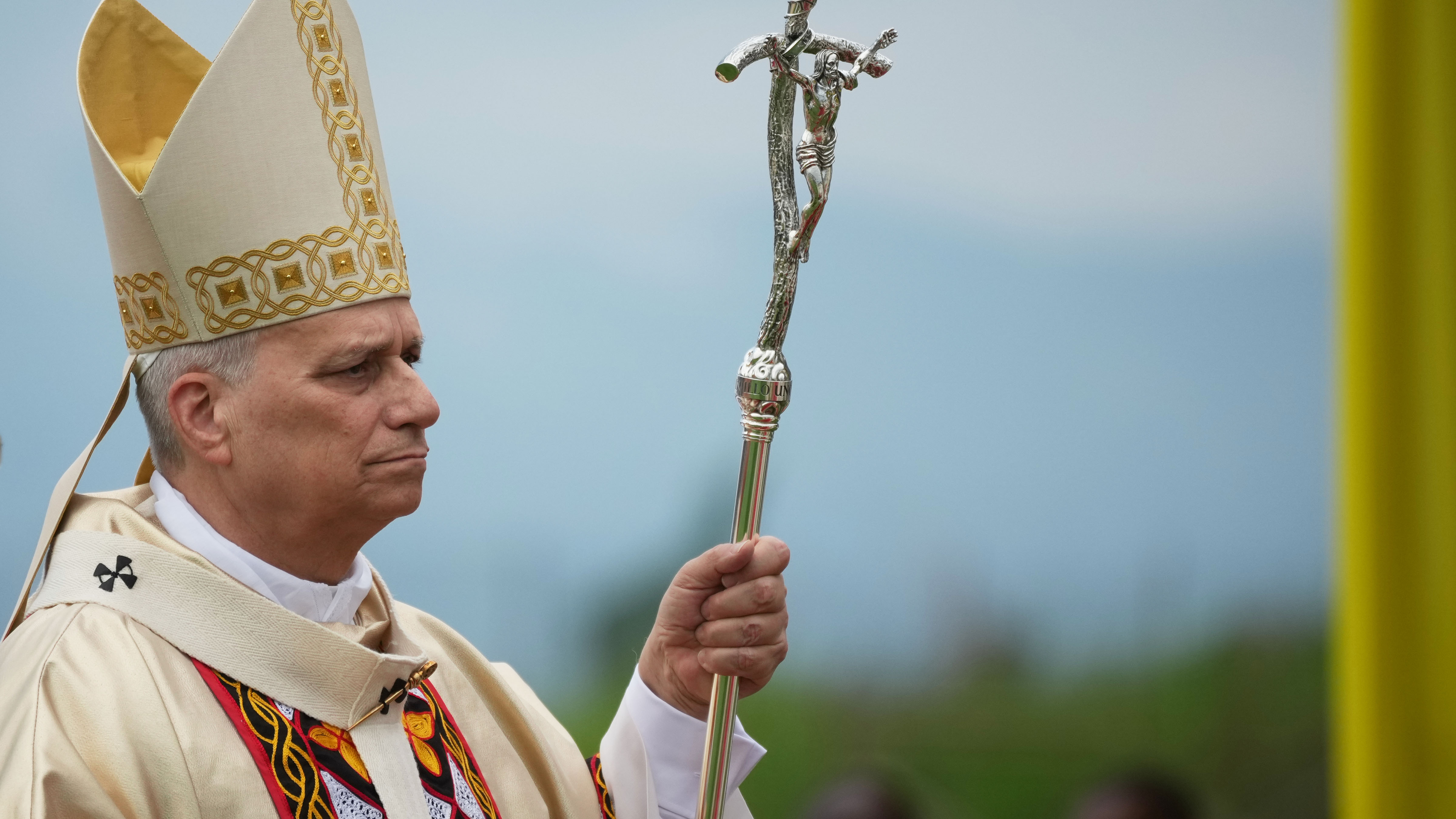 Pope Leo XIV arrives in procession to celebrate a Mass at Bamenda Airport, Cameroon, Thursday, April 16, 2026, on the fourth day of his 11-day pastoral visit to Africa.