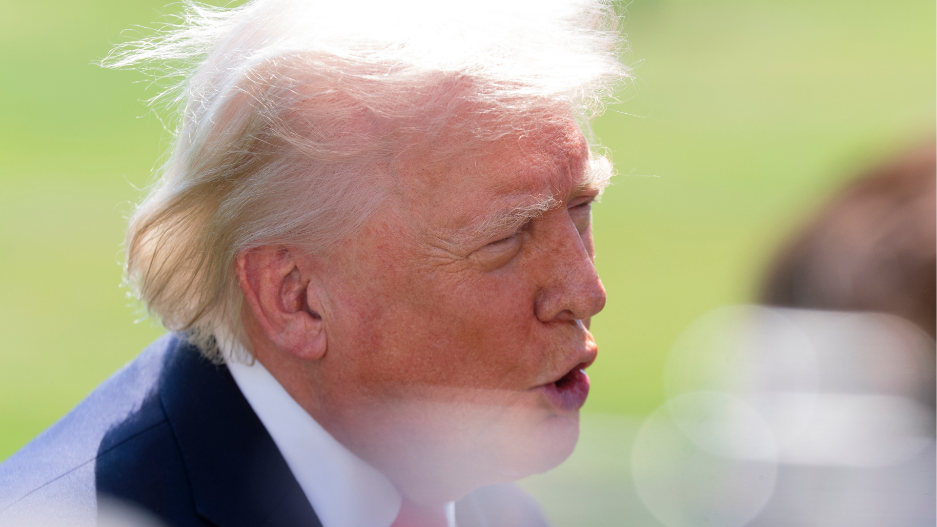 President Donald Trump speaks with reporters before departing on Marine One from the South Lawn of the White House, Thursday, April 16, 2026, in Washington.