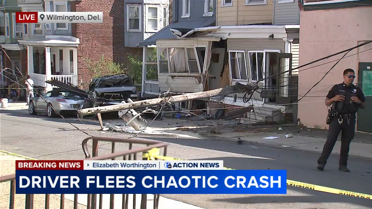 Trail of destruction after SUV hits car, homes, utility poles in Wilmington
