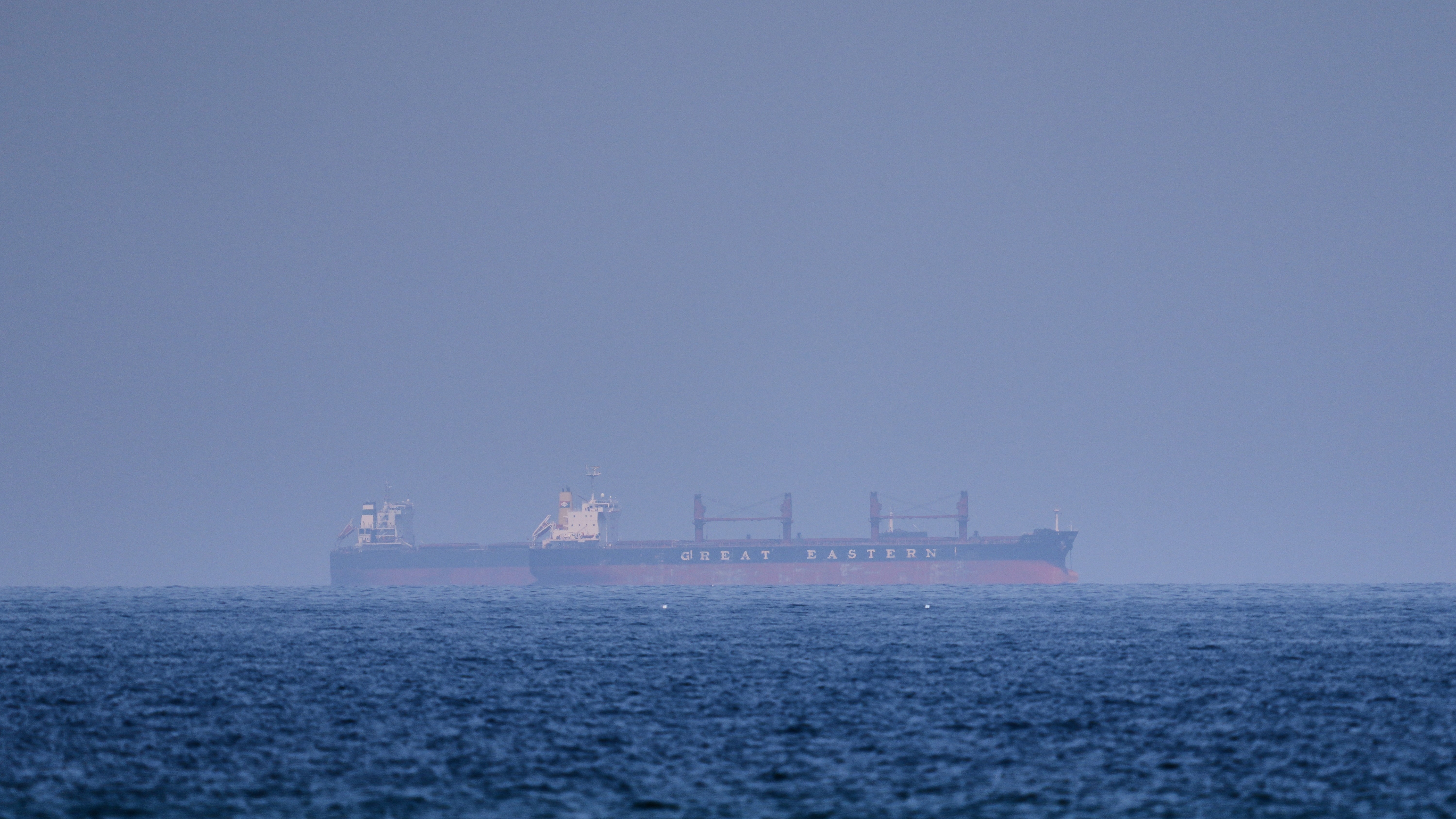 A bulk carrier ship anchored in the Strait of Hormuz, Saturday, April 18, 2026.