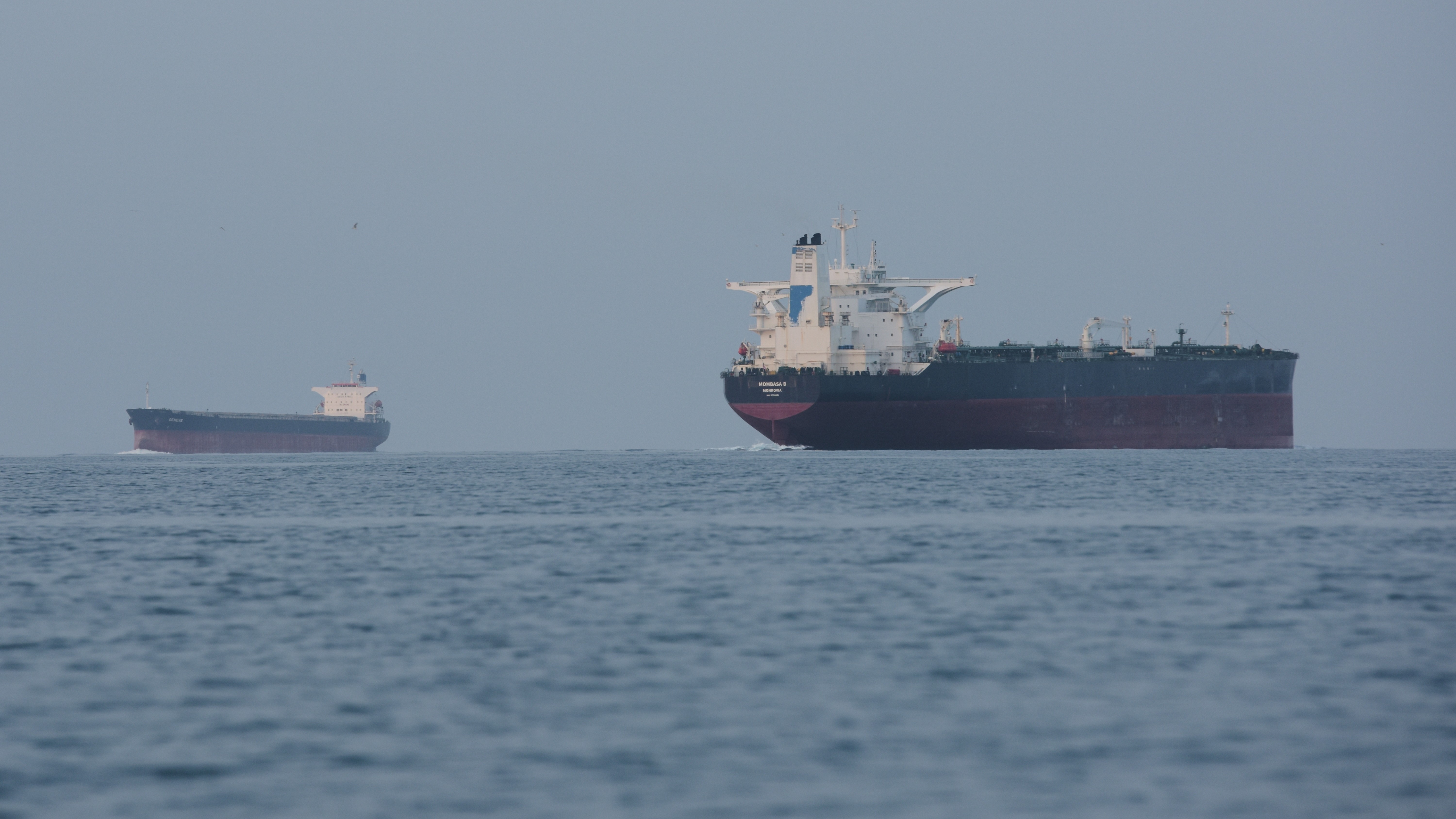 Tankers anchored in the Strait of Hormuz off the coast of Qeshm Island, Iran, Saturday, April 18, 2026.