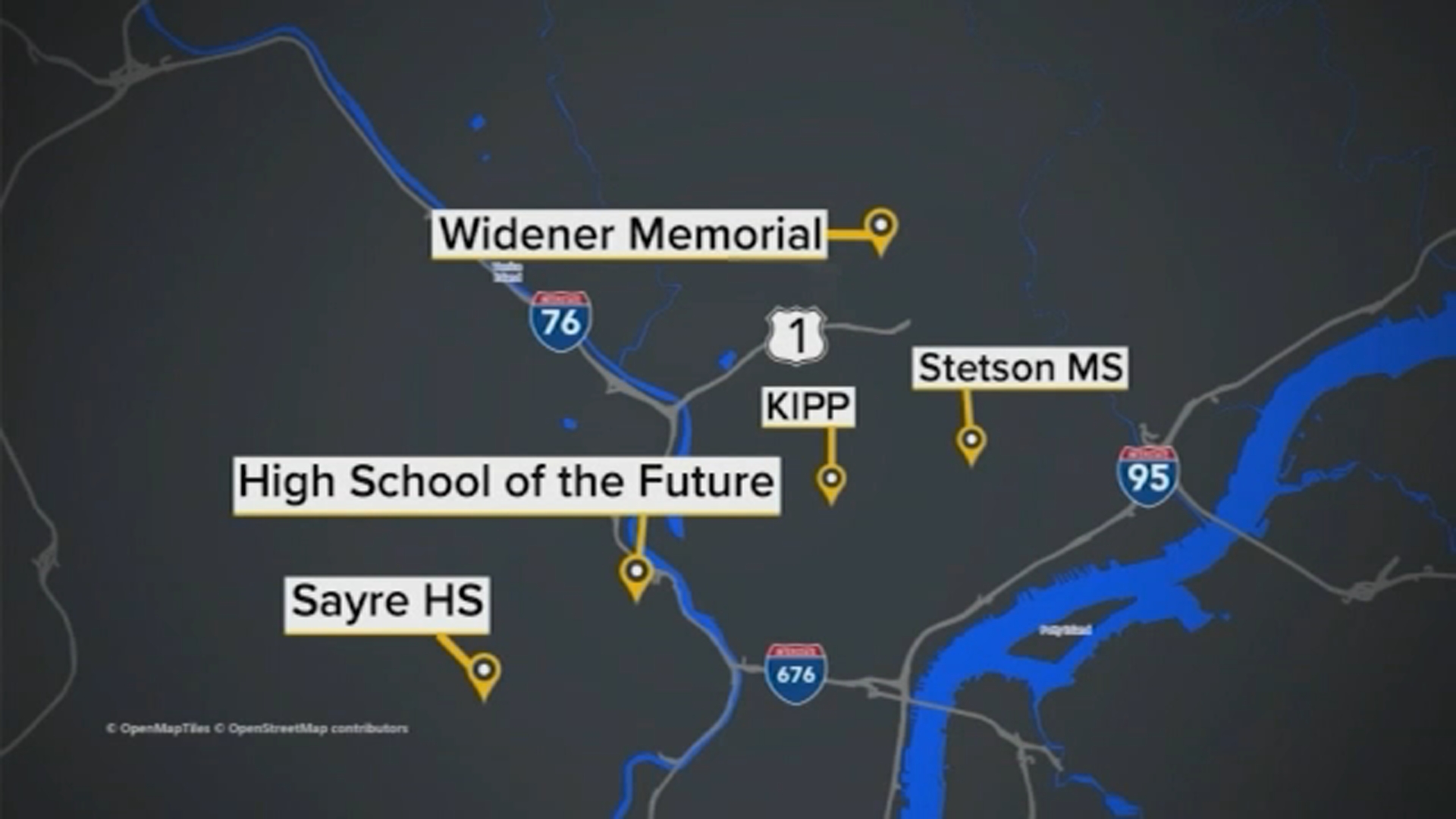 Speed cameras are active near Sayre High School, High School of the Future, Widener Memorial, KIPP Charter, and Stetson Middle.