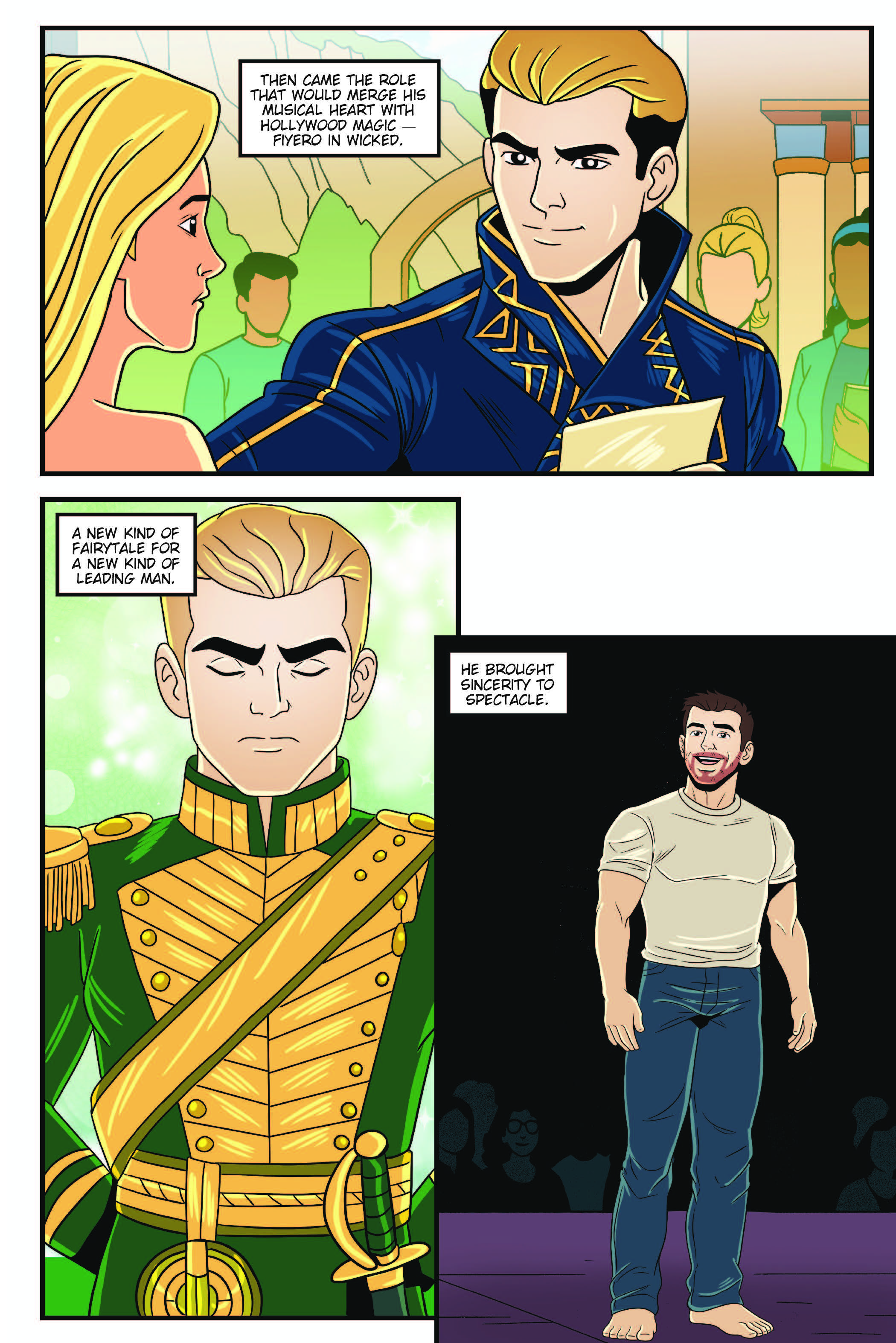 A page from "FAME: Jonathan Bailey," written by Darren G. Davis and with illustrations by Roe Mêsquita