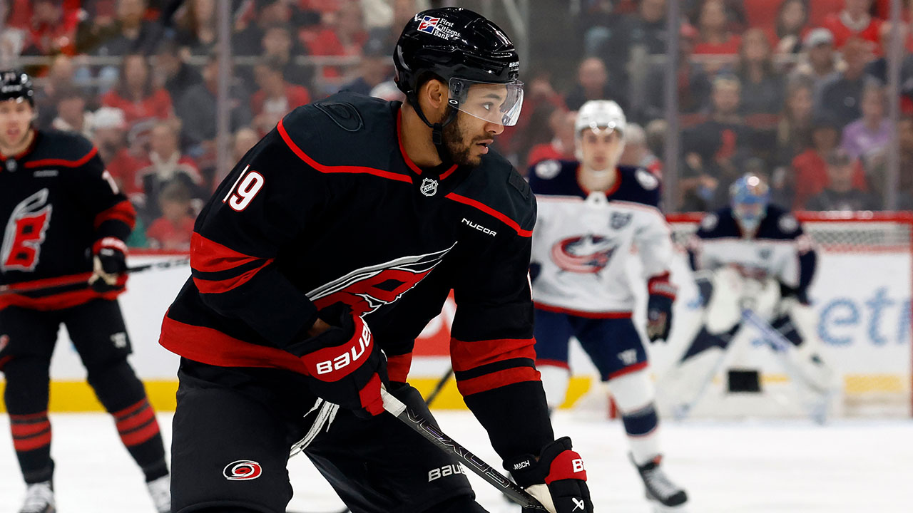 Carolina Hurricanes defenseman K'Andre Miller in action against Columbus on April 2.