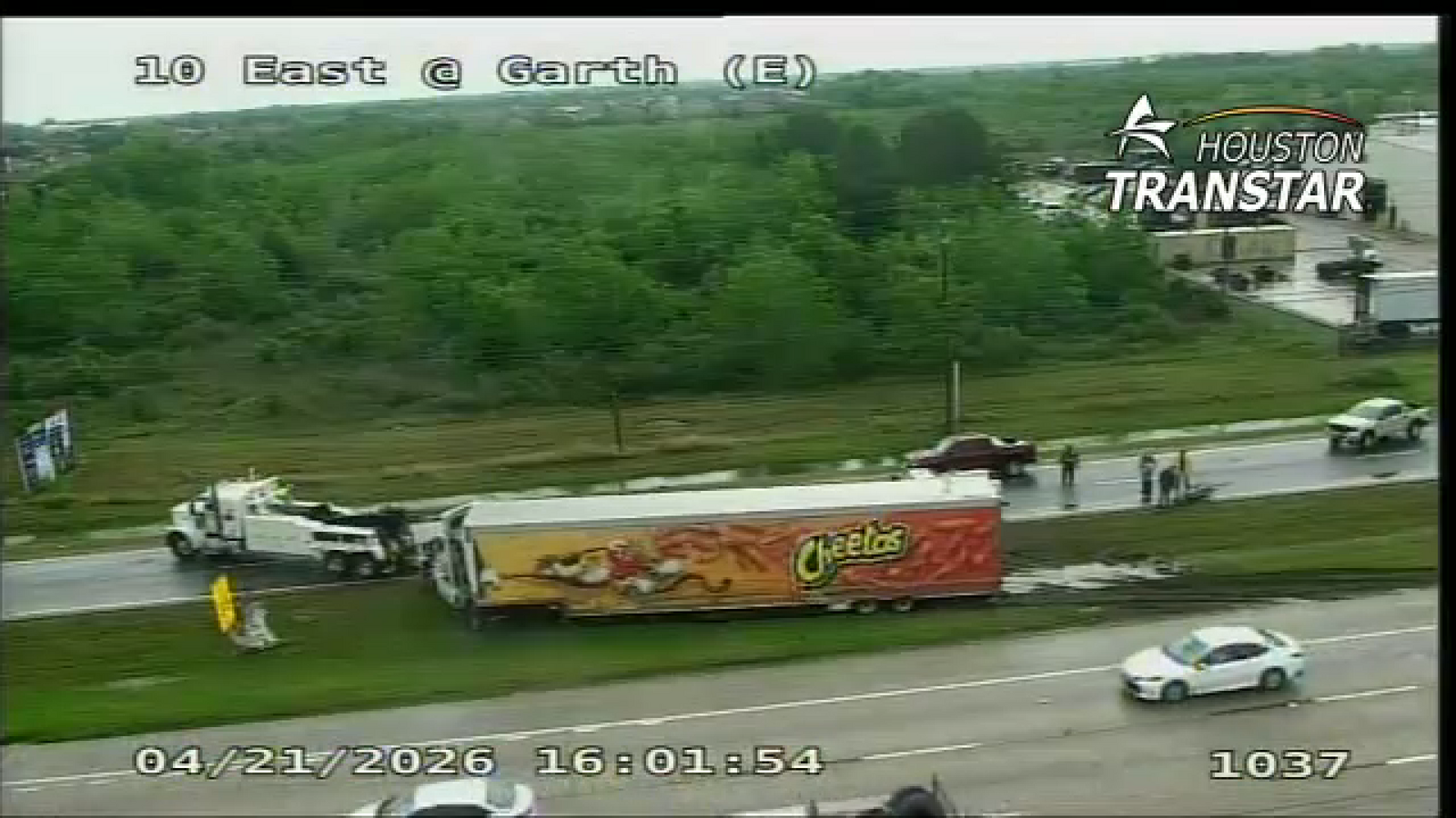 Frontage lanes closed on I-10 at Garth after accident involving Cheetos truck: Houston TranStar