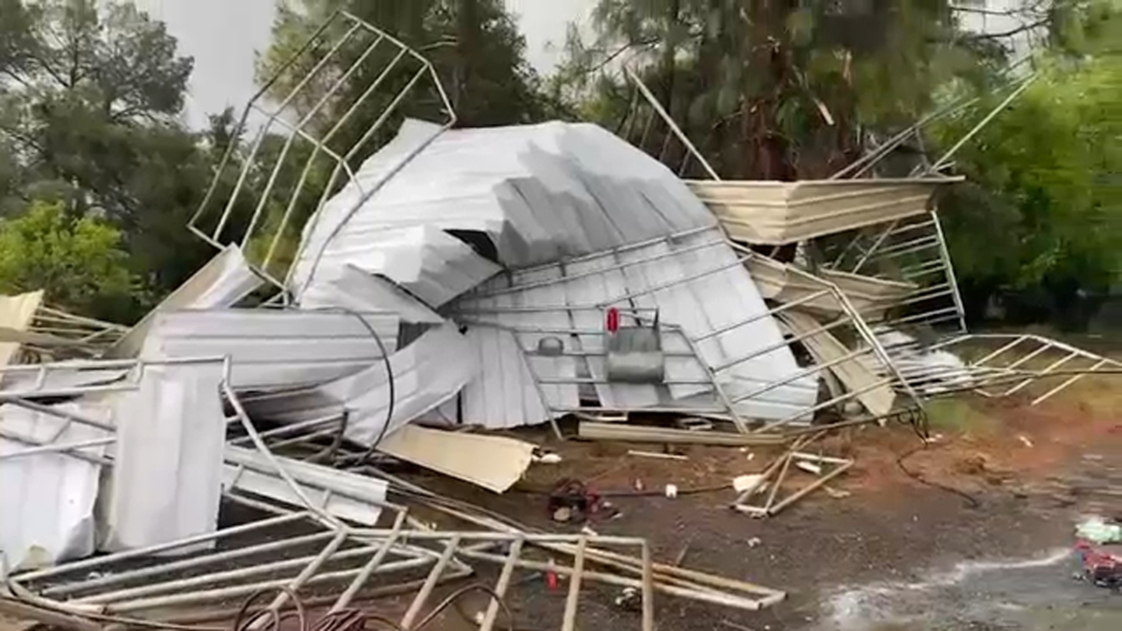 Tornado destroys barn and topples trees on Clovis property