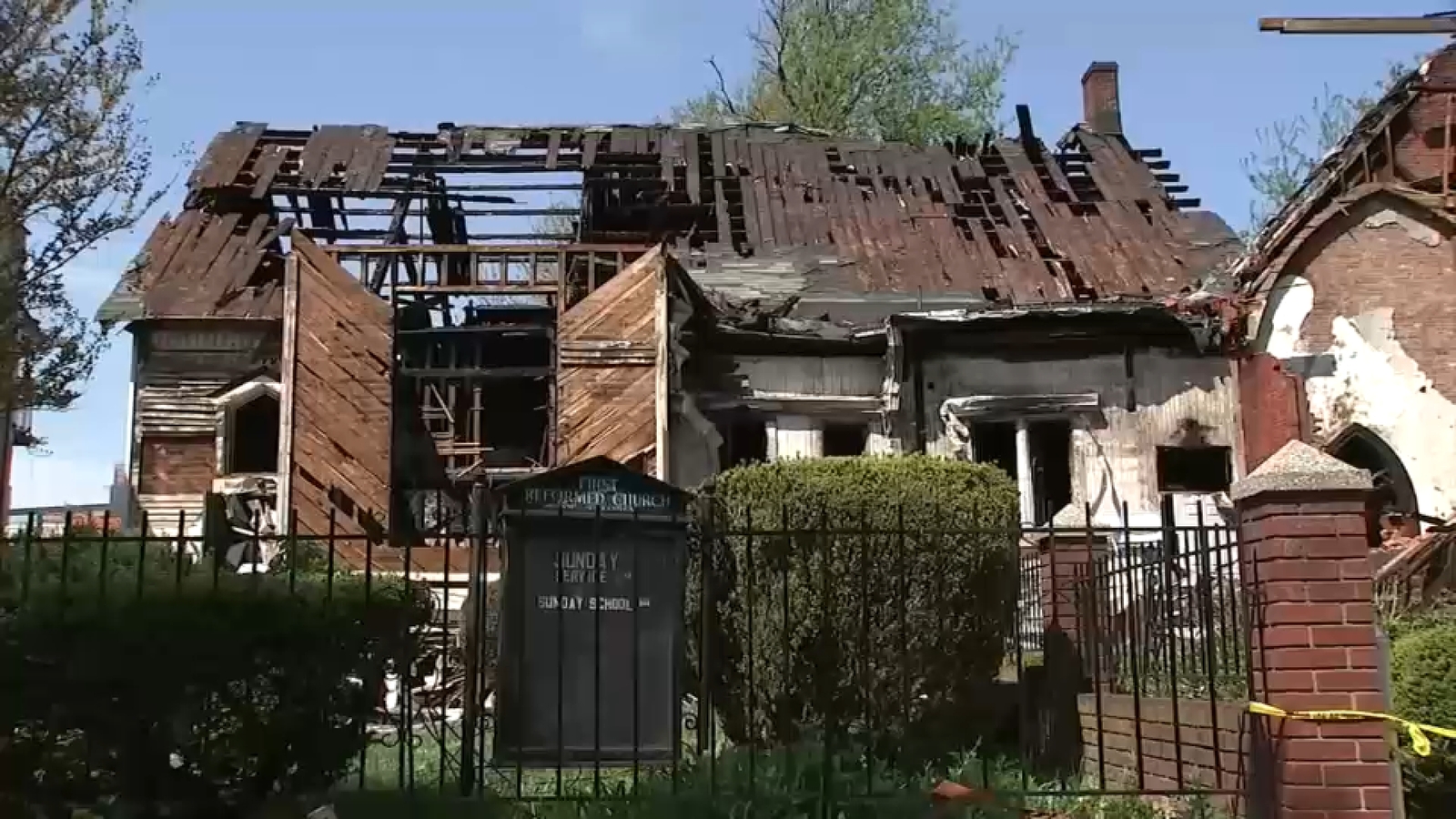 The First Reformed Church of Astoria in Queens devastated after a five alarm fire on April 24 2026
