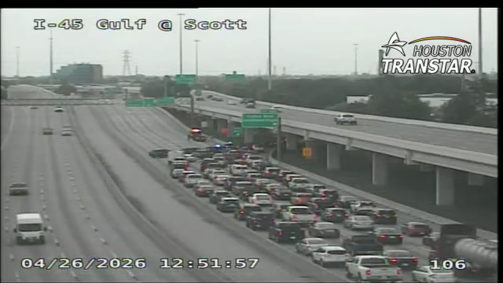 Pedestrian hospitalized in multi-car crash on Gulf Freeway at Scott Street, Houston police say