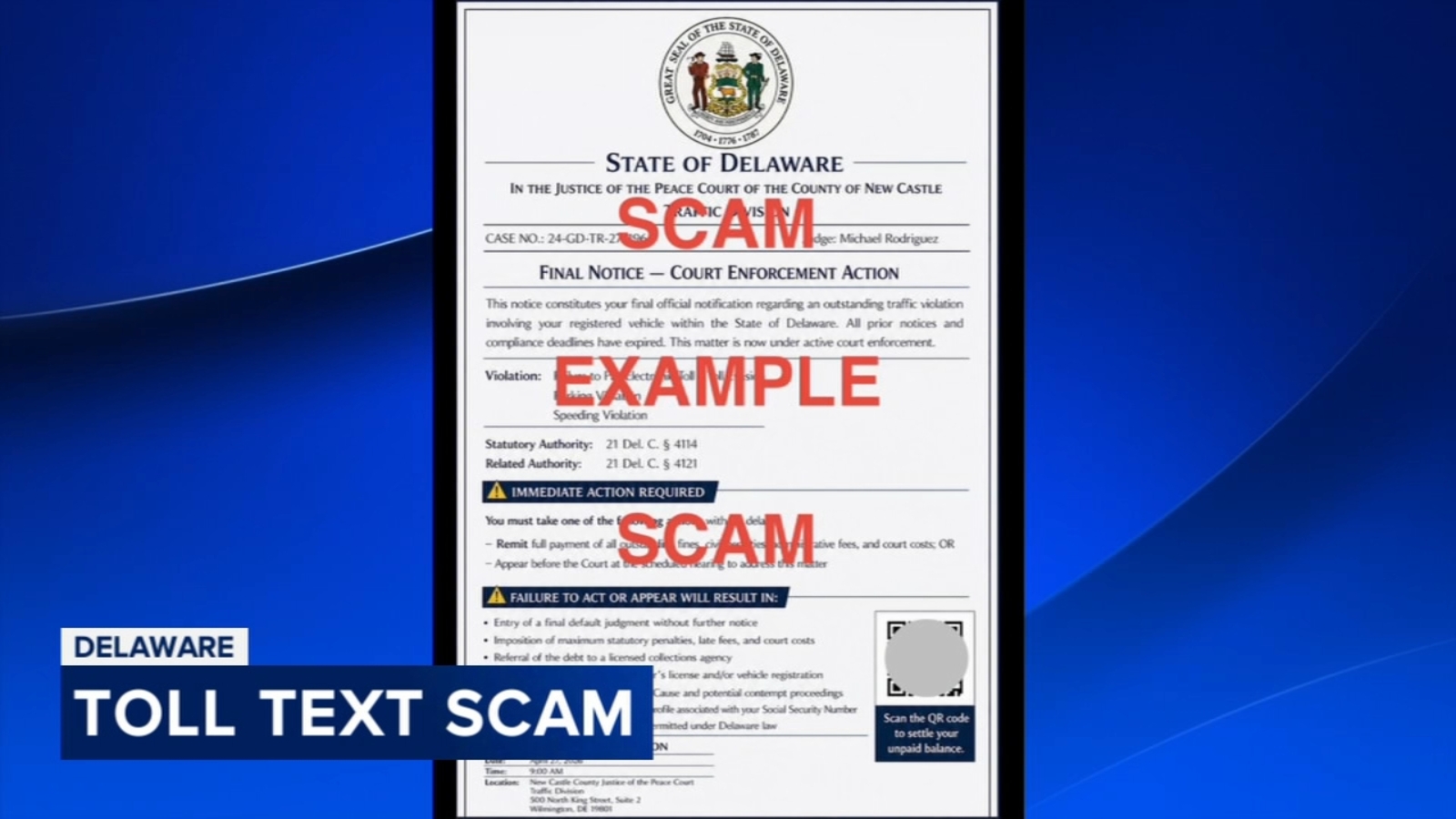 Delaware court officials warn of toll text scam