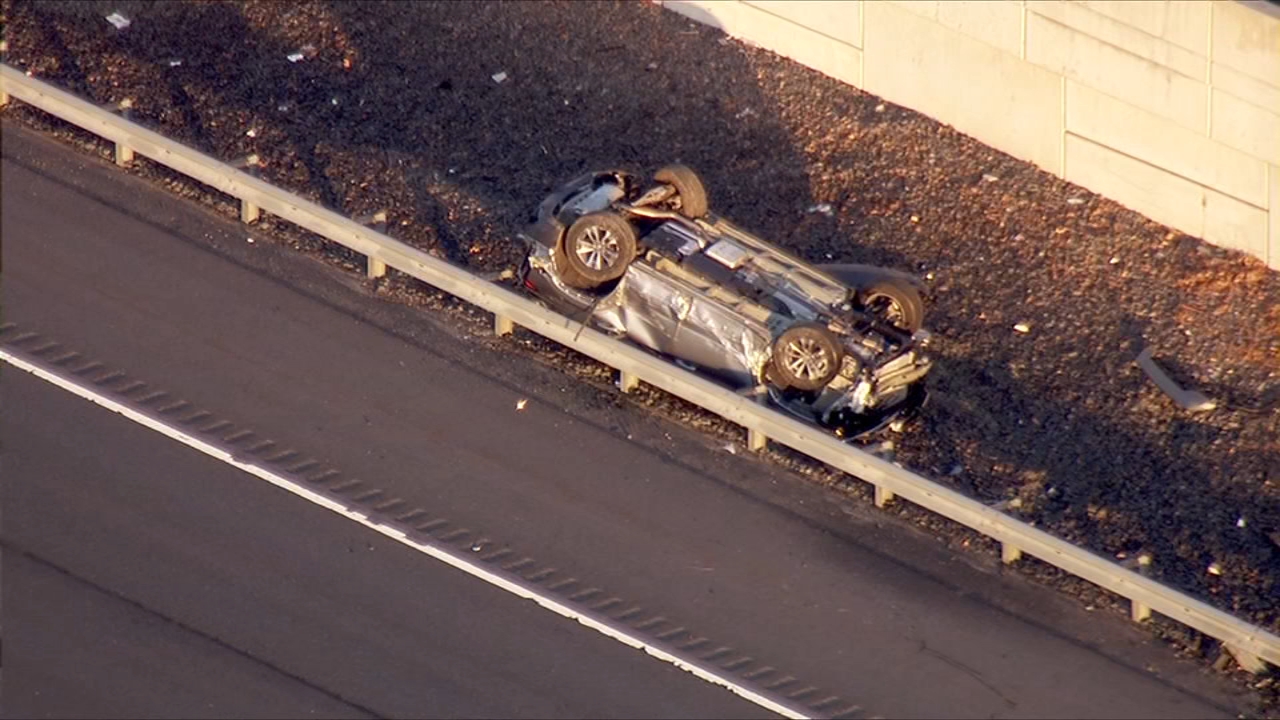 Vehicle overturns on New Jersey Turnpike entrance ramp in Burlington County