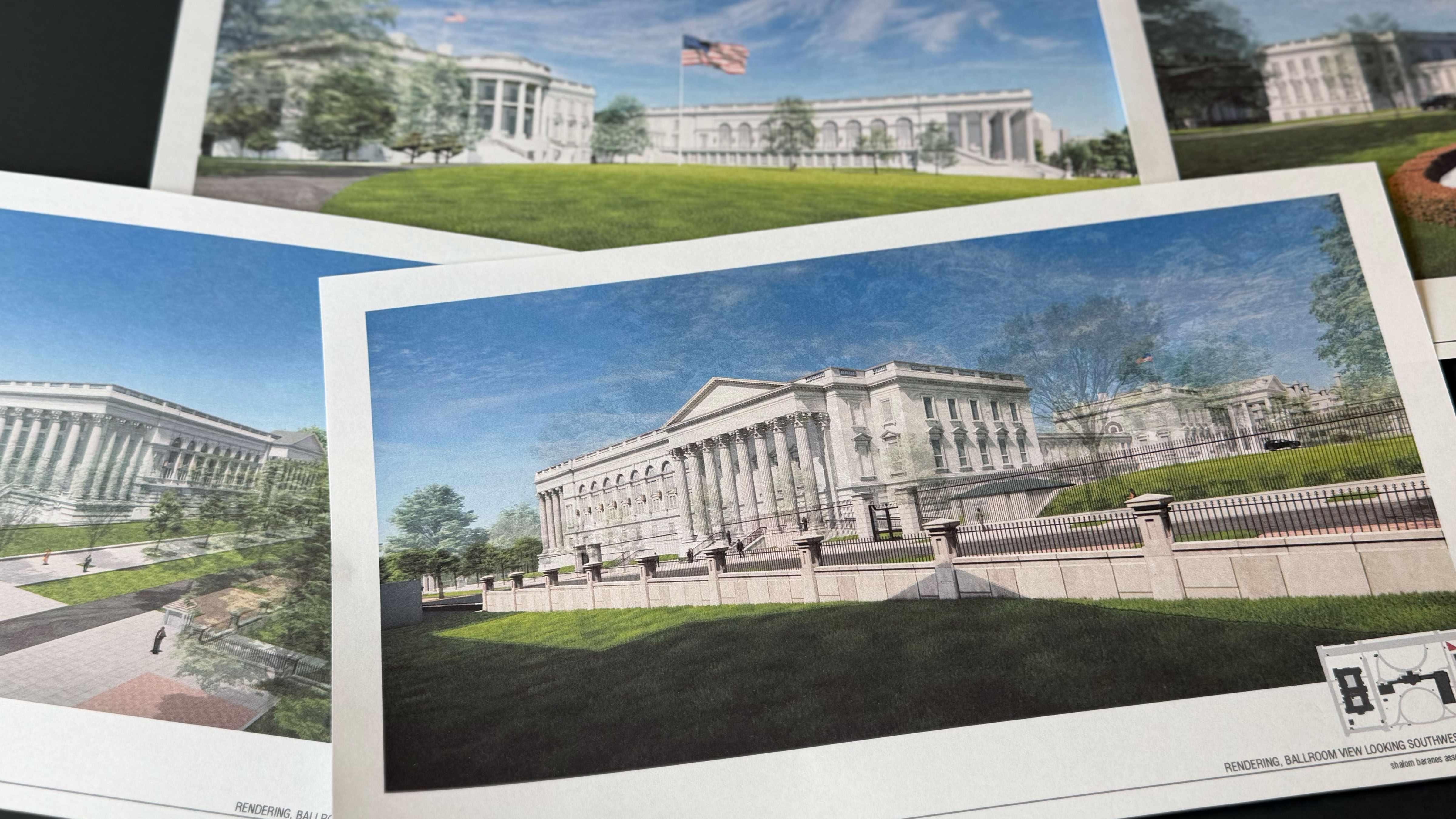 Artist renderings of the new White House East Wing and Ballroom are photographed Tuesday, March 31, 2026. 