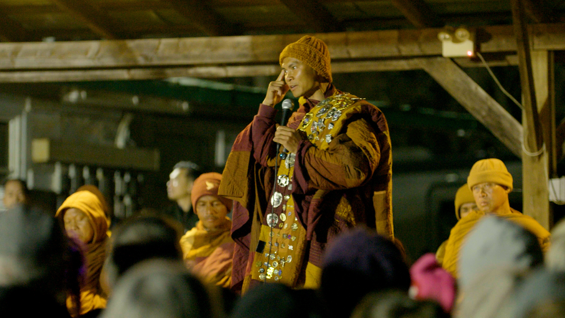 Venerable Bhikkhu Paññākāra speaks in Pittsboro after being recognized by the town's mayor during the Walk for Peace's stop in Chatham Count