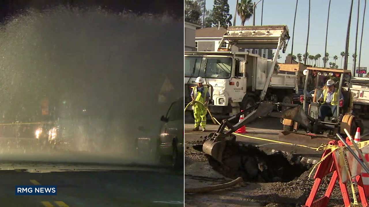 Ruptured water main creates geyser, damages vehicles in Mid-City