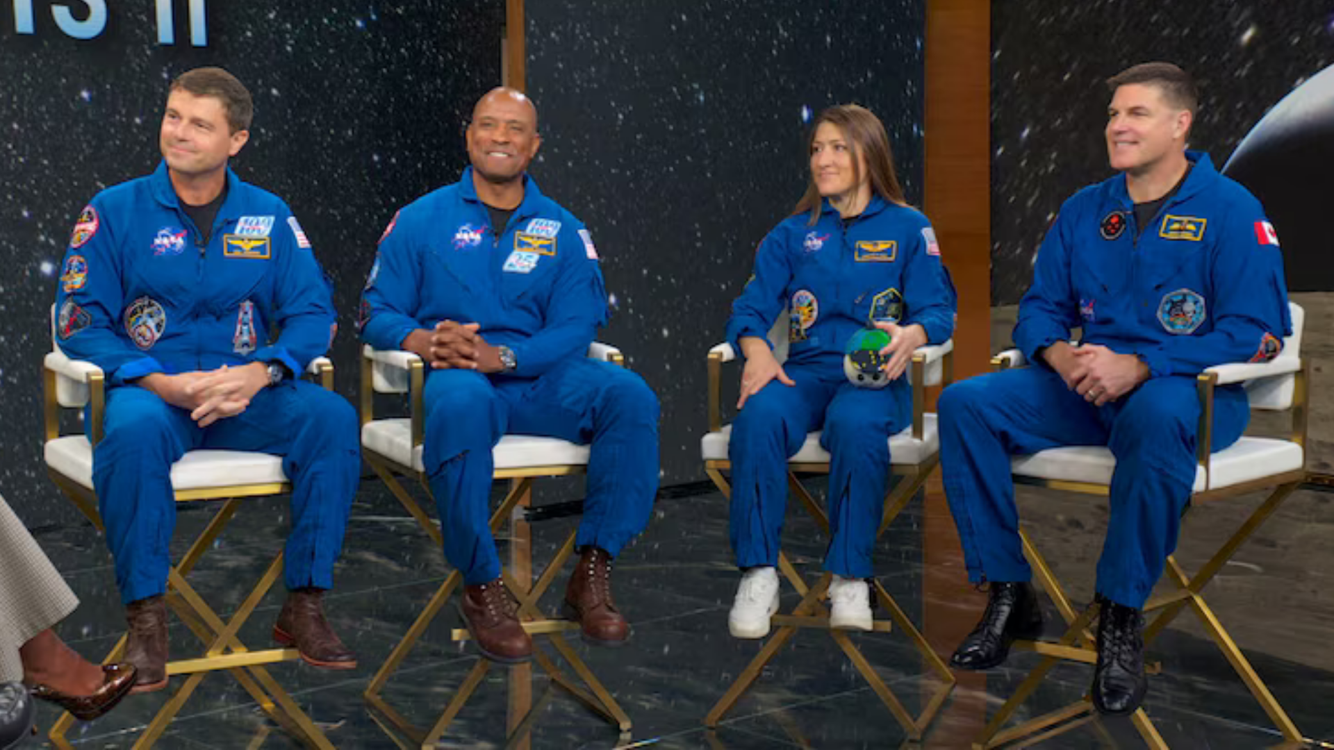 Artemis II astronauts, from left to right, Reid Wiseman, Victor Glover, Christina Koch and Jeremy Hansen appear on "Good Morning America" on April 30, 2026.