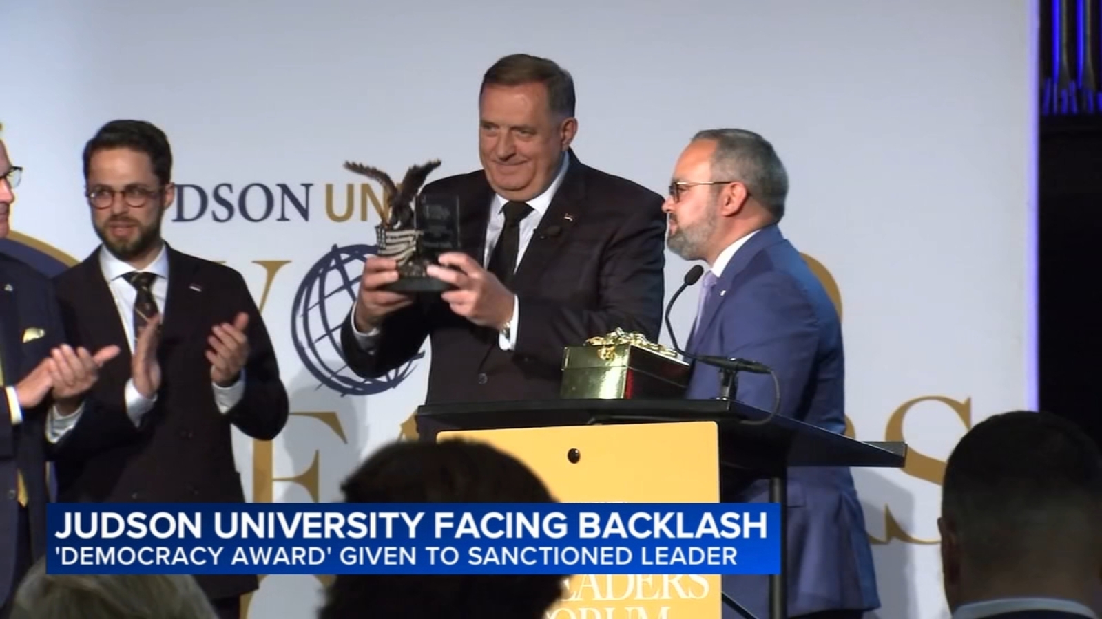 Elgin university awards former European president convicted of denying genocide, drawing protest