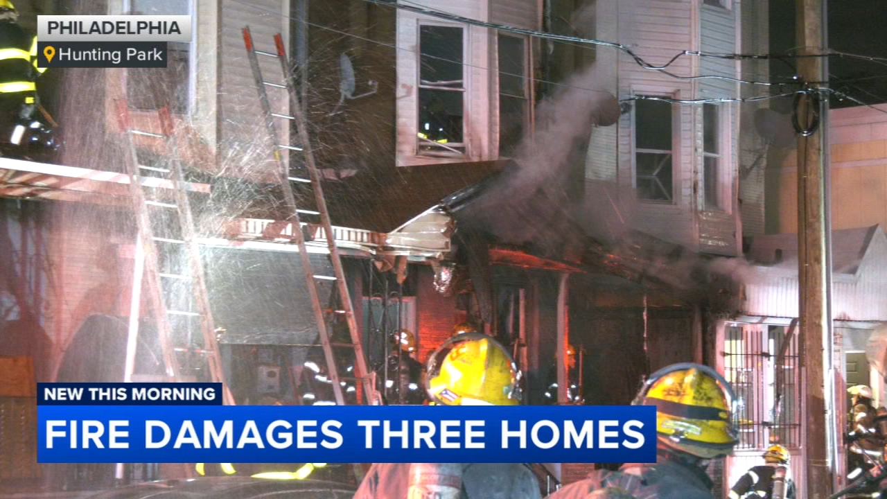 Crews battle heavy flames coming from house in Hunting Park