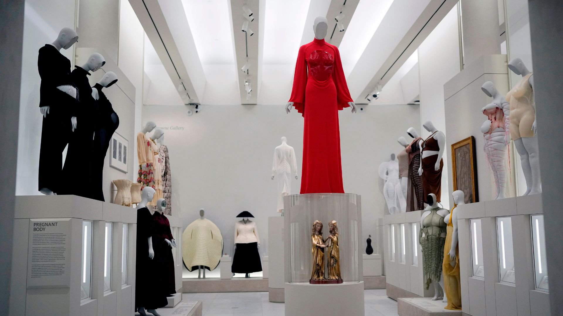 Designs are displayed at the Metropolitan Museum of Art's Costume Institute exhibition, "Costume Art," on Saturday, May 2, 2026, in New York.