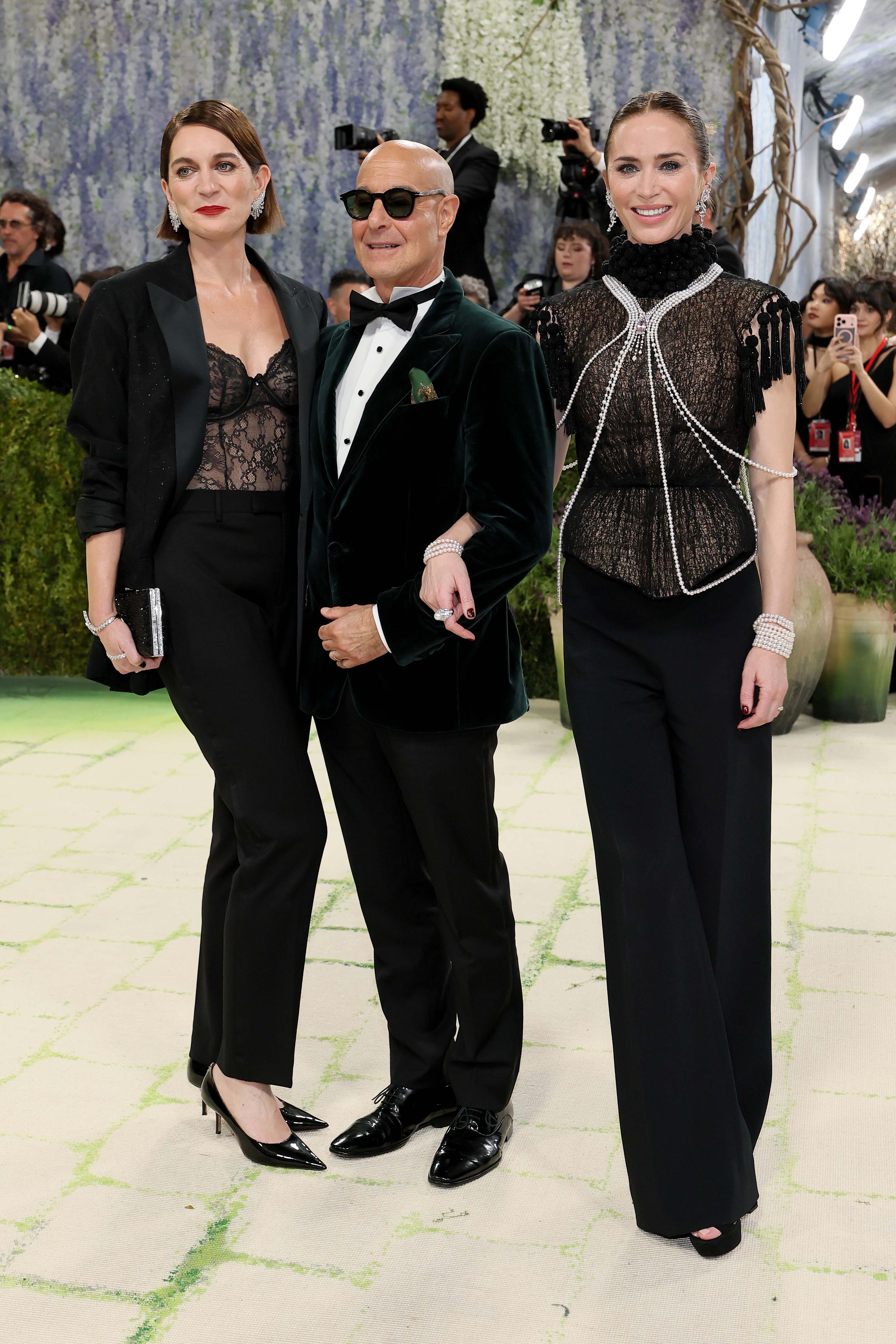 Felicity Blunt, Stanley Tucci, and Emily Blunt attend the 2026 Met Gala celebrating "Costume Art" at the Metropolitan Museum of Art on May 4, 2026 in New York City. 