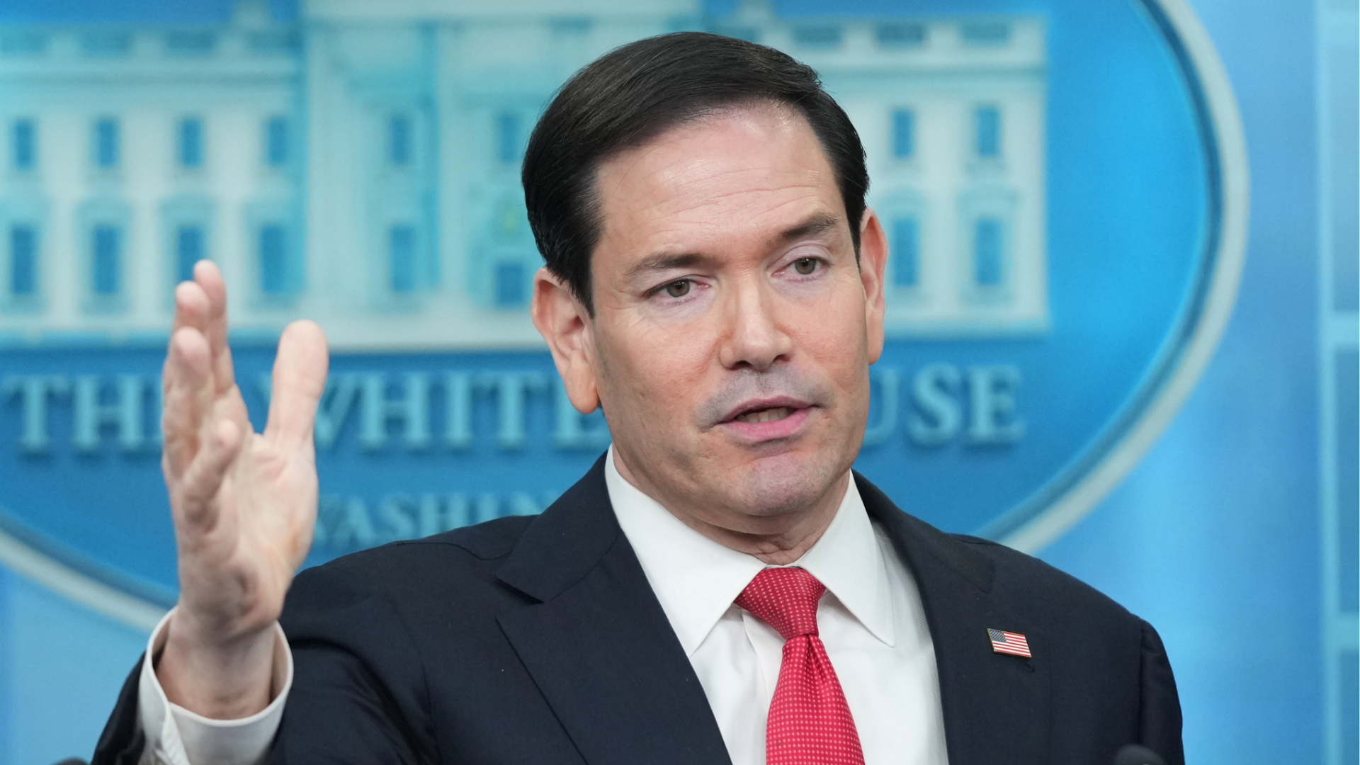 Secretary of State Marco Rubio speaks during a press briefing in the James Brady Press Briefing Room at the White House in Washington, Tuesday, May 5, 2026.