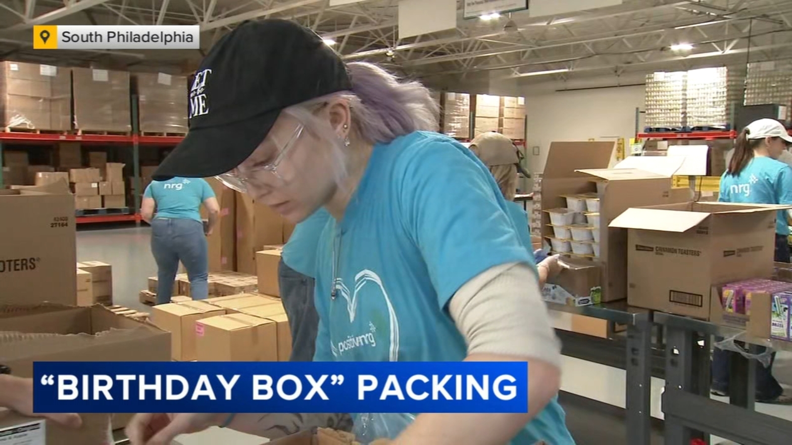 Philabundance volunteers pack birthday boxes in South Philadelphia