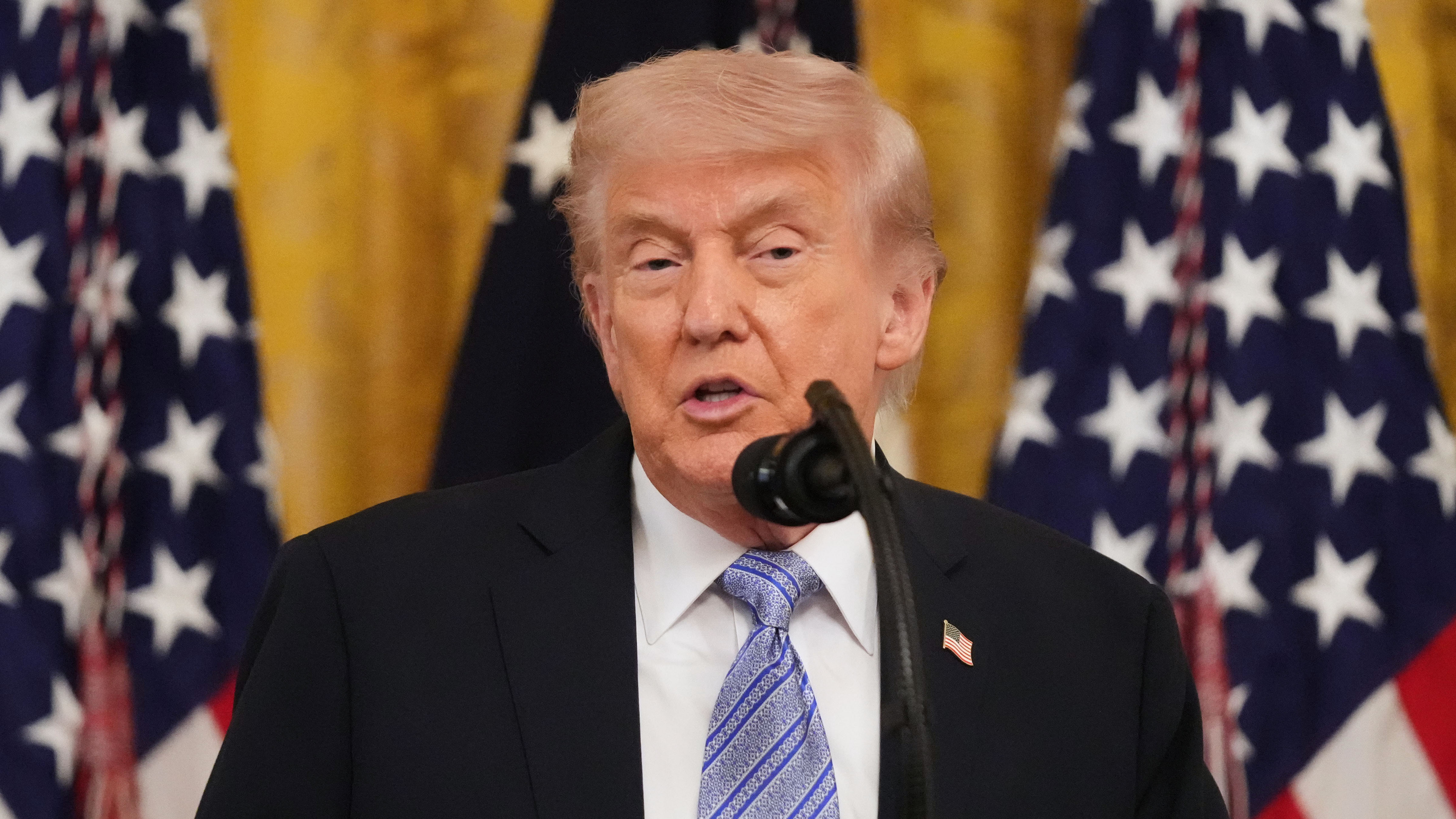 President Donald Trump speaks during an event with small business owners, Monday, May 4, 2026, in the East Room at the White House in Washington.