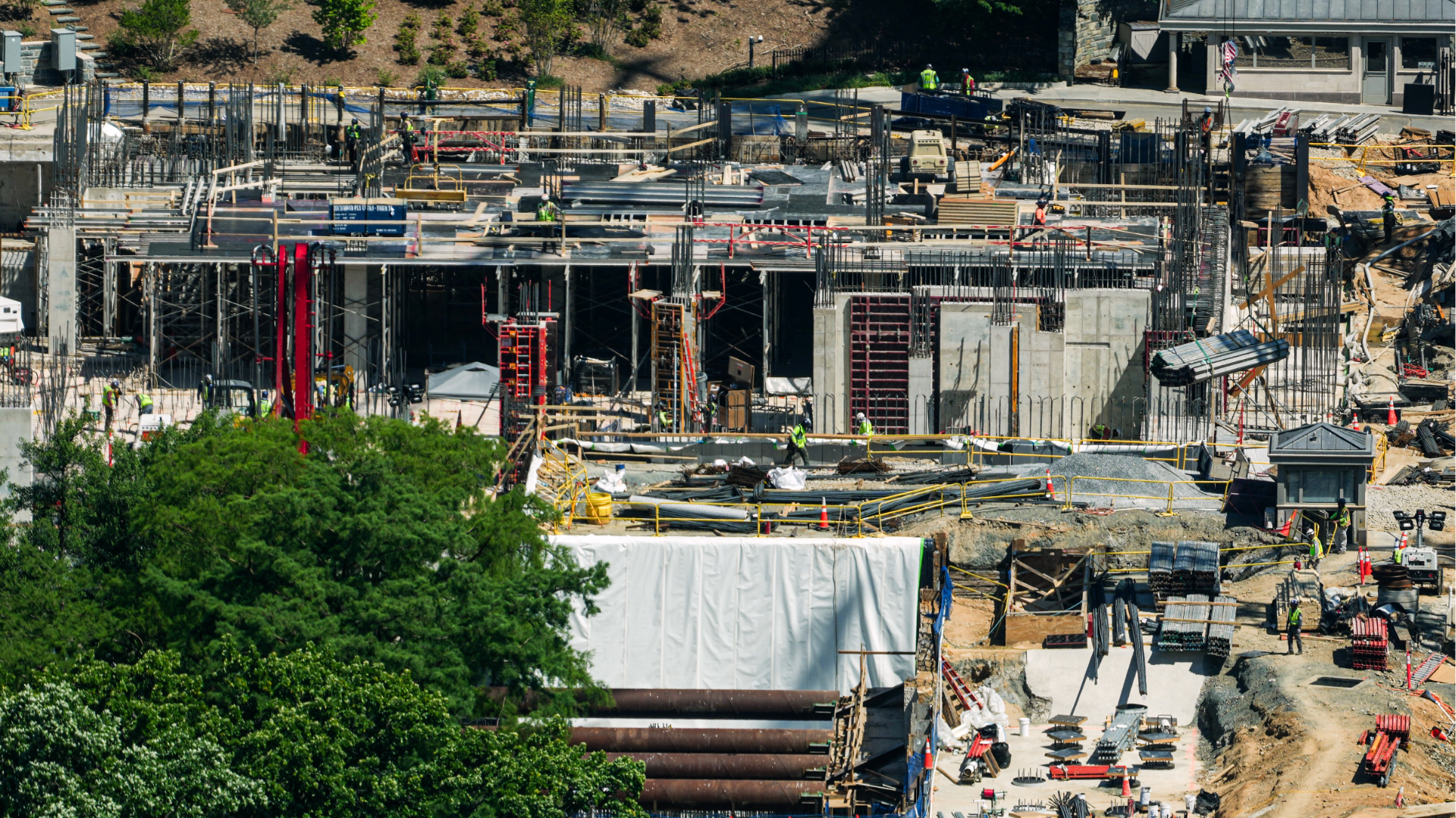 Construction on the new White House ballroom is seen from the Washington Monument, Tuesday, May 5, 2026, in Washington.