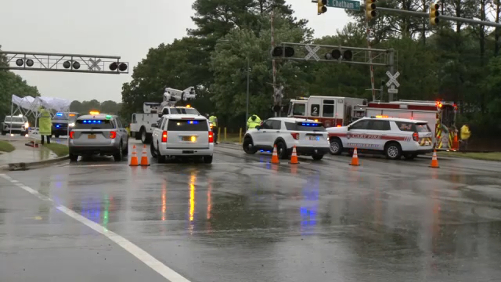 6 hurt after collision between trailer, Amtrak train in Cary