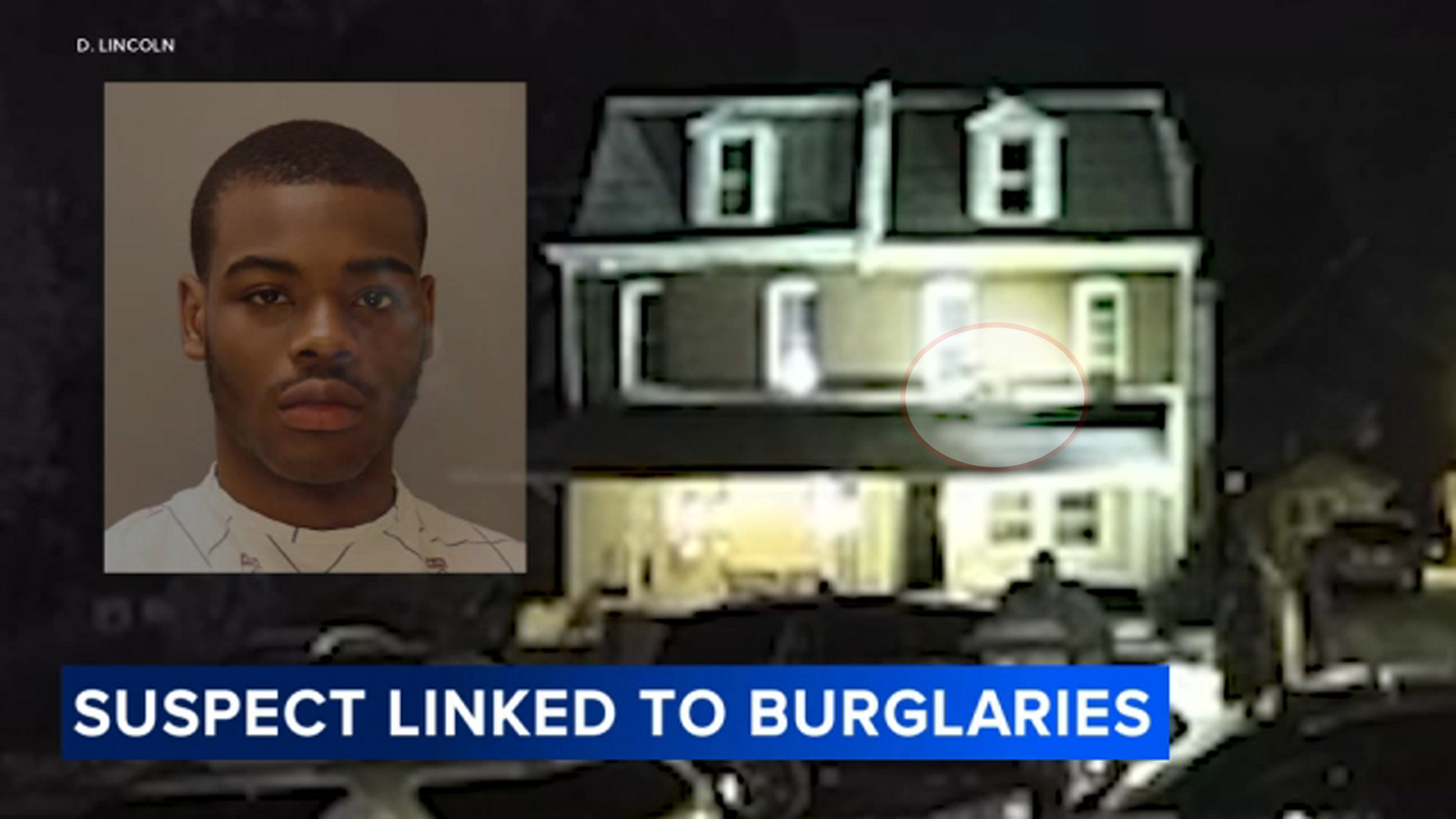 Playground crash suspect also charged in Delco burglary case Surveillance video obtained by Action News shows the suspect walking from one side of the roof to the other before jumping into a tree and falling to the ground.