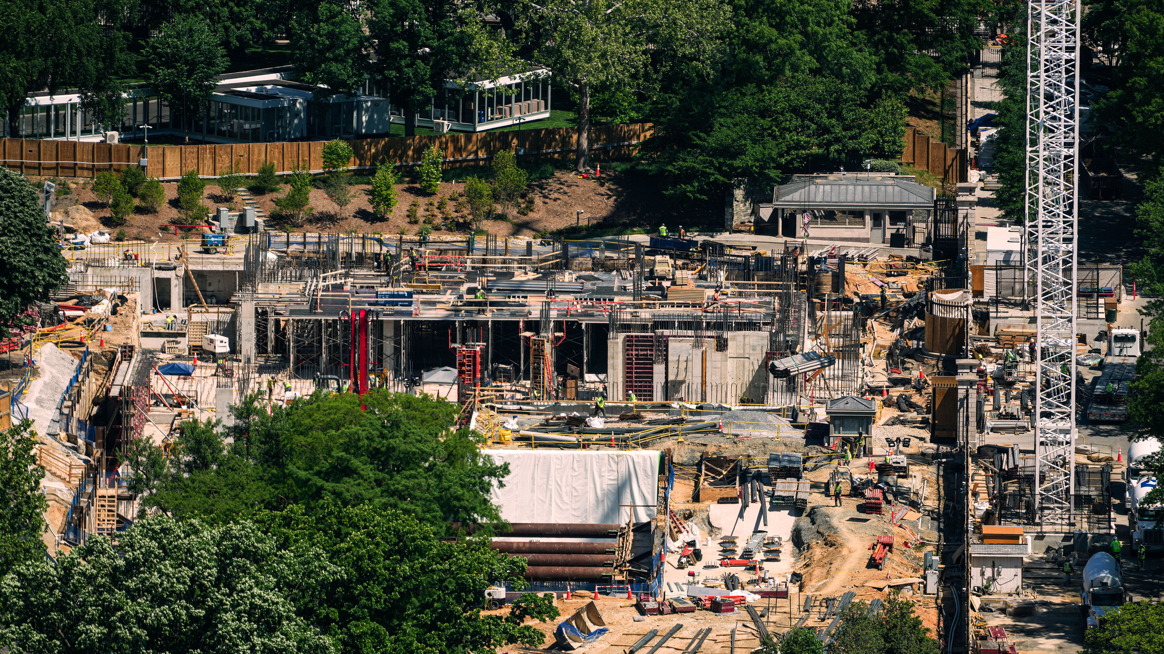 Construction on the new White House ballroom is seen from the Washington Monument, Tuesday, May 5, 2026, in Washington. 