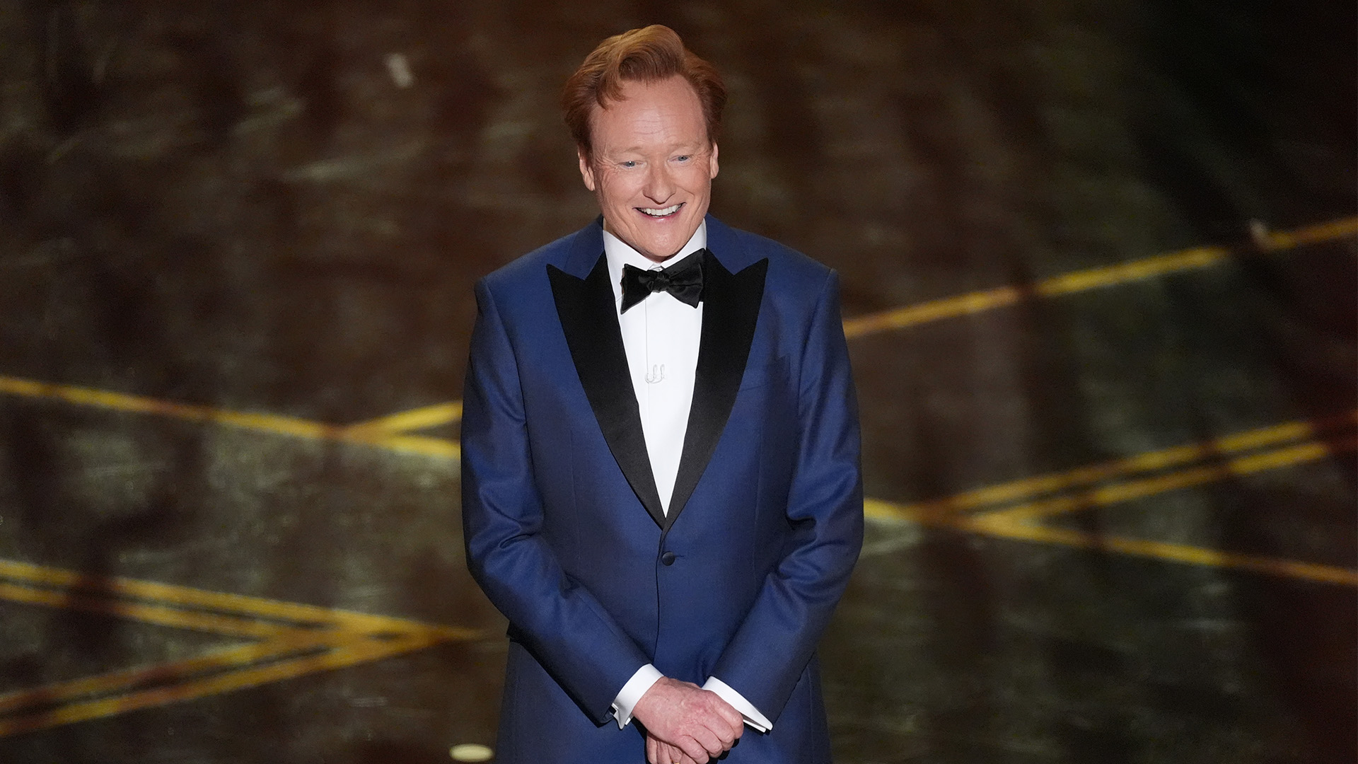 Host Conan O'Brien appears during the Oscars on Sunday, March 15, 2026, at the Dolby Theatre in Los Angeles.