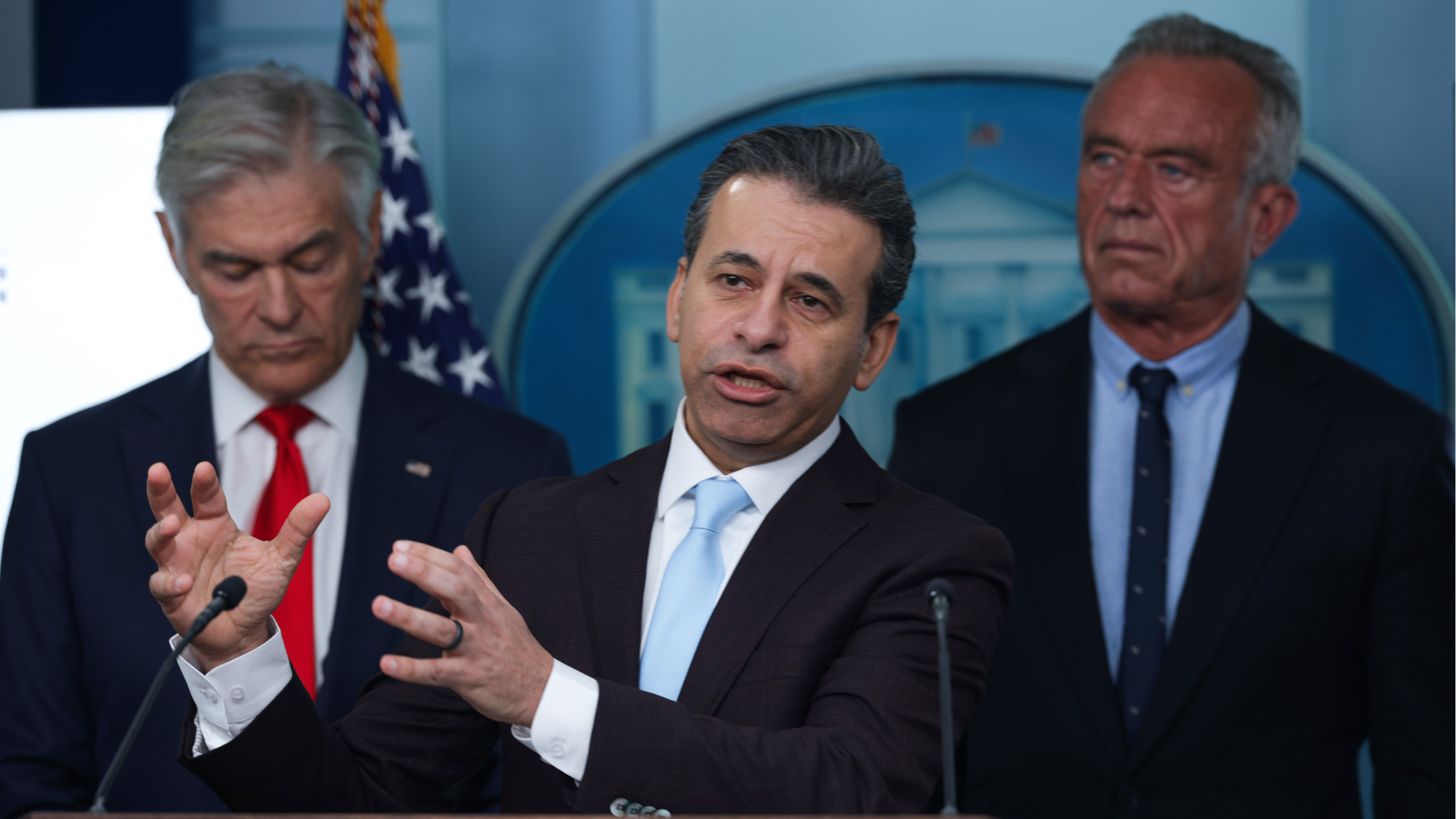 Food and Drug Administration Commissioner Marty Makary speaks during a news briefing in the James S. Brady Press Briefing Room of the White House on January 07, 2026 in Washington, DC. 
